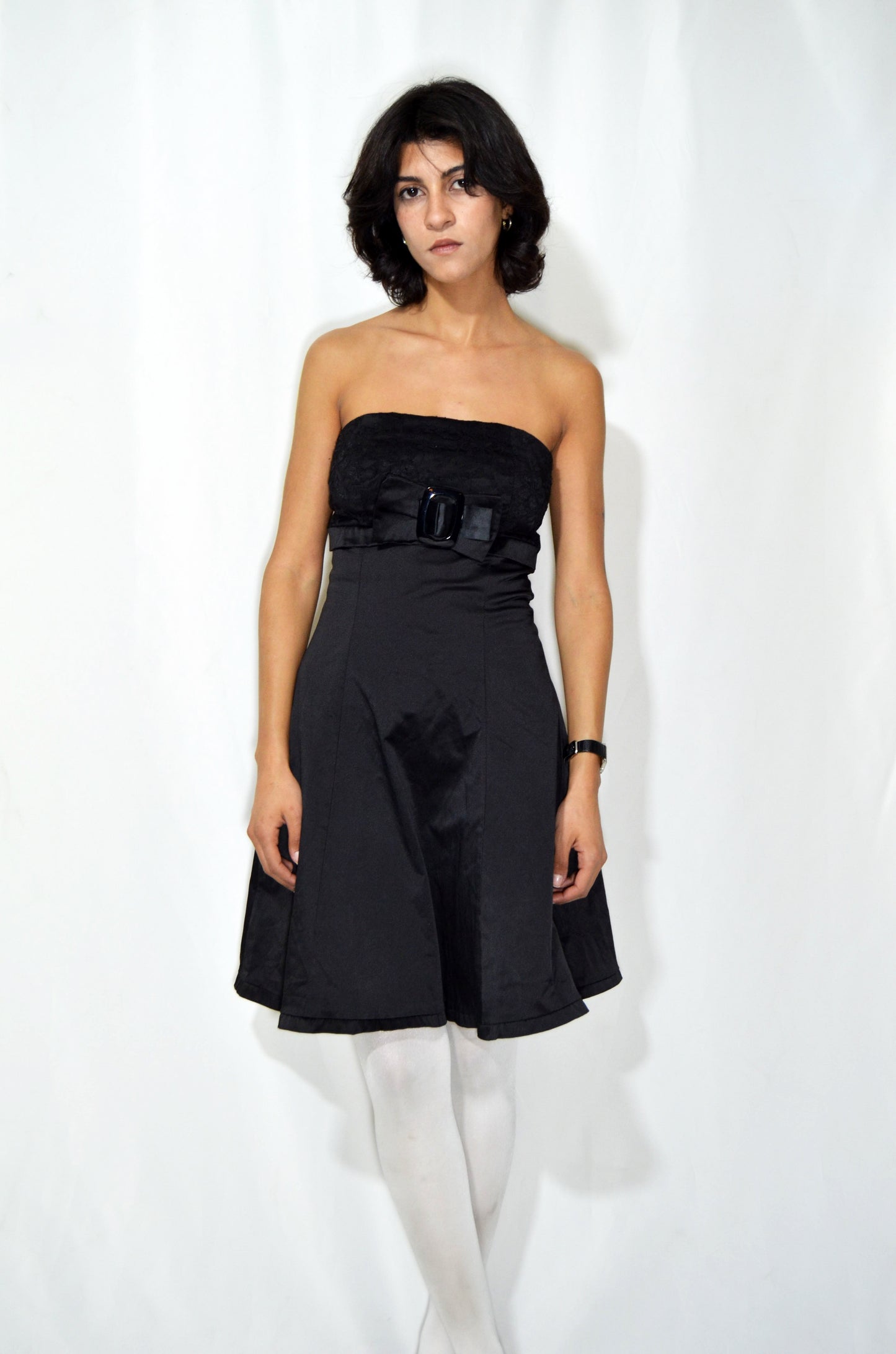 Black Silky Vintage Flared Mini Dress