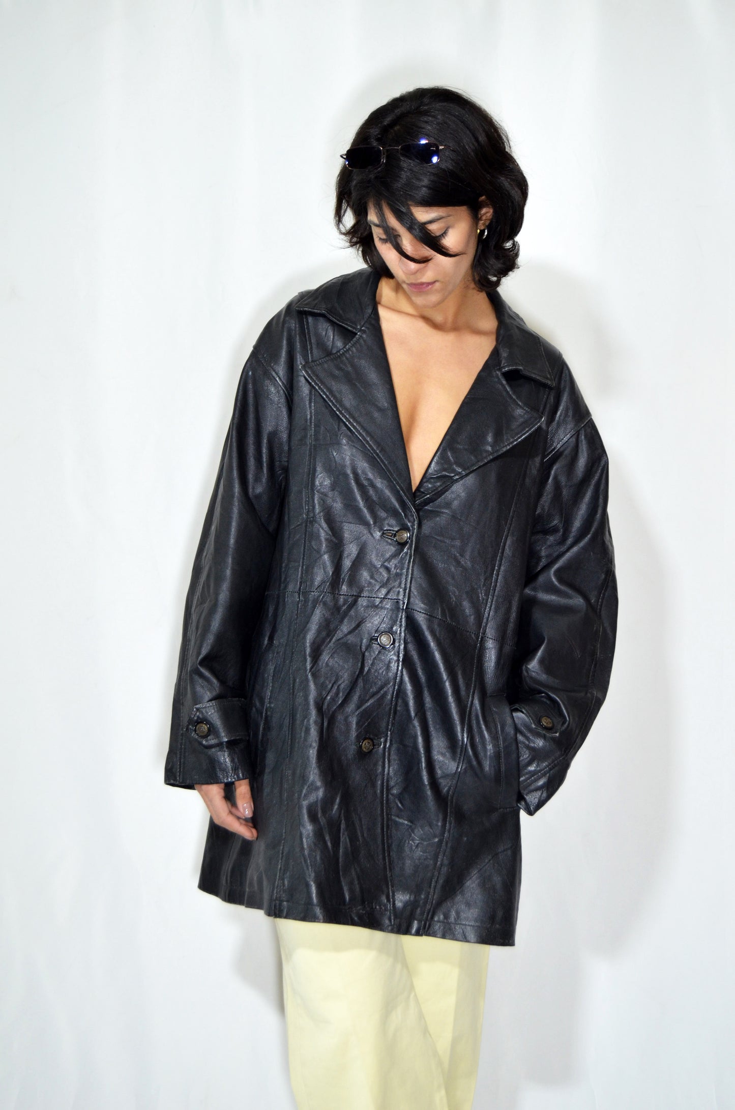Black Vintage Leather Coat