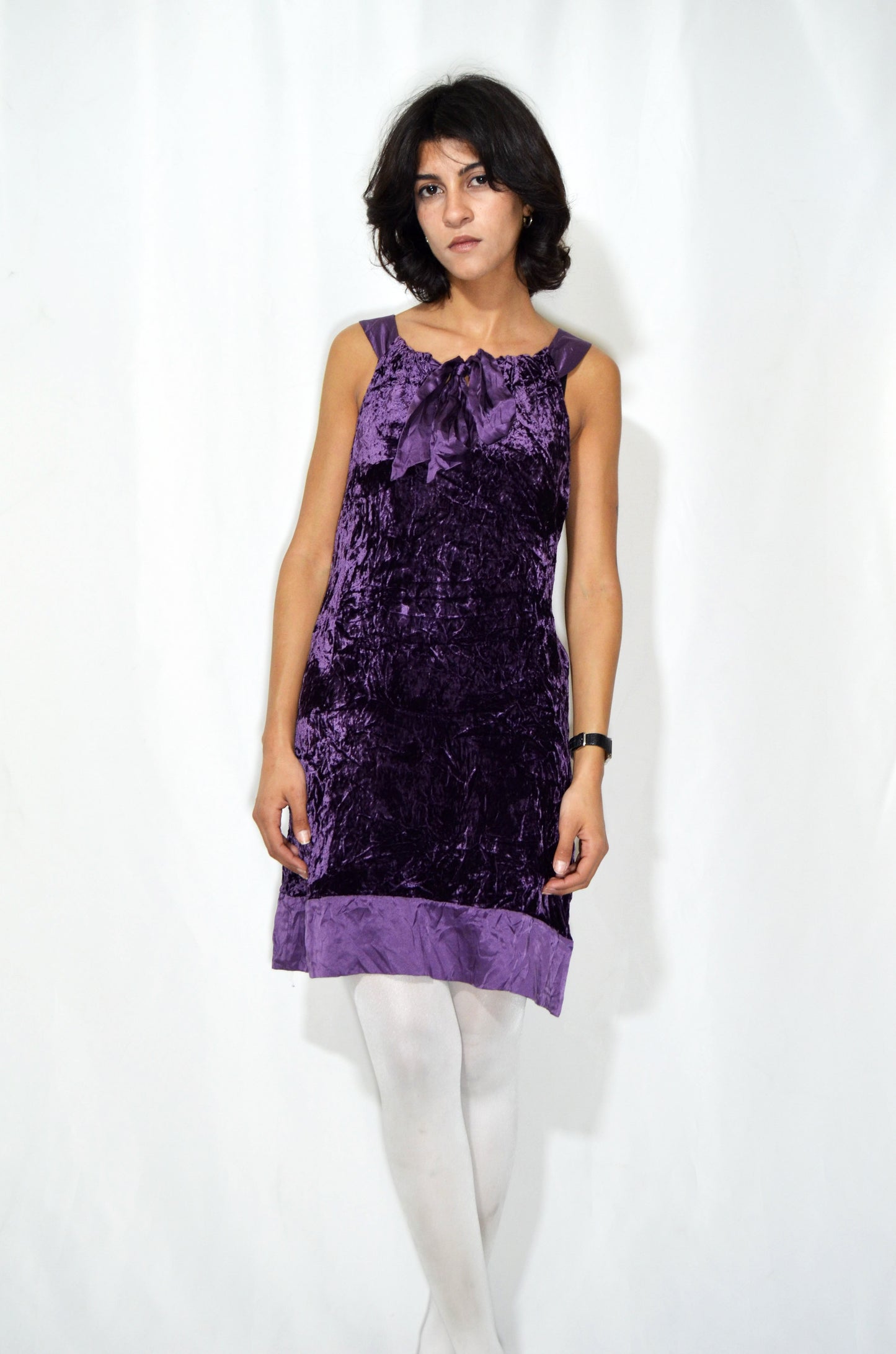 Purple Velvet Vintage Bow Dress