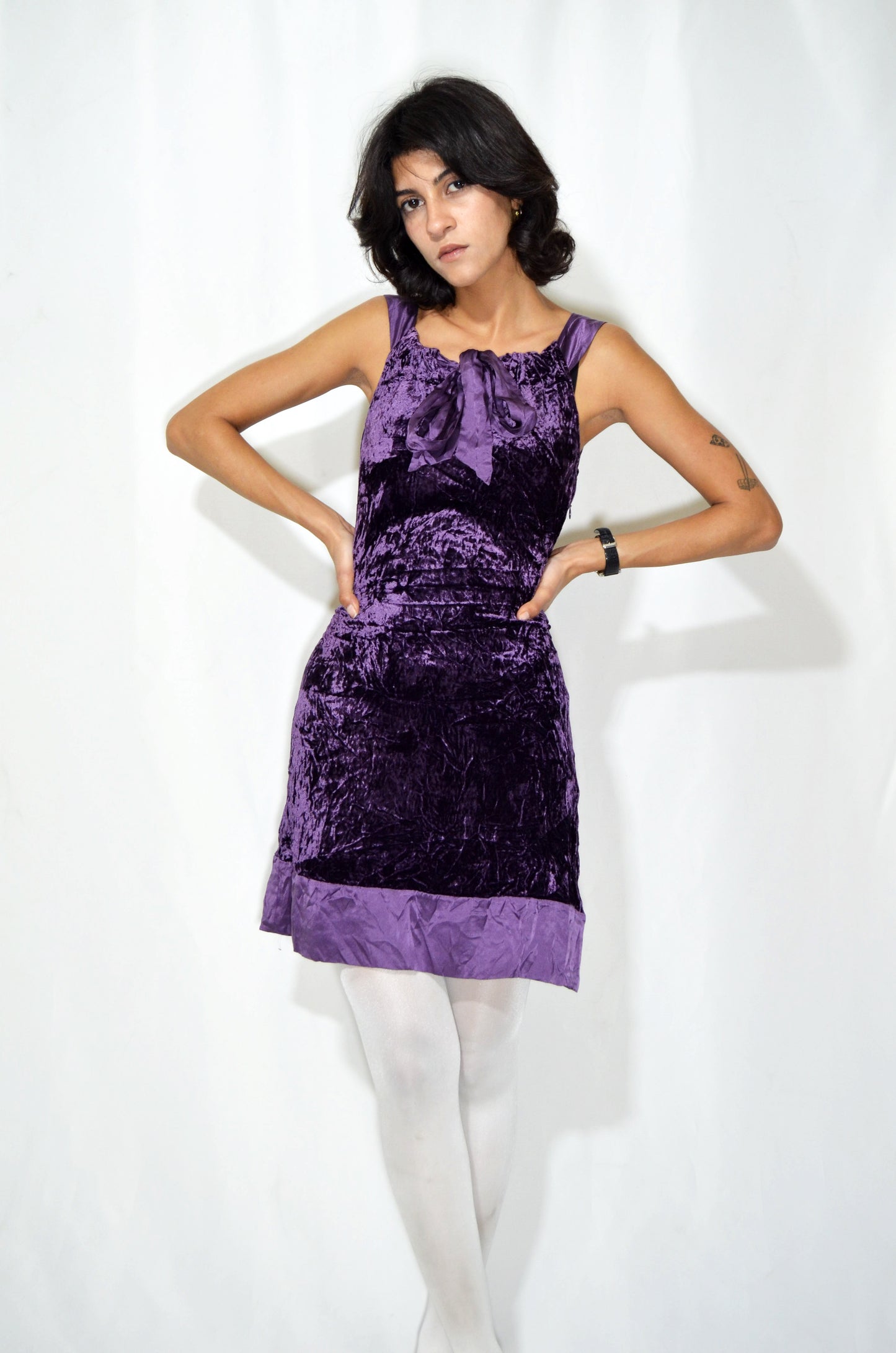 Purple Velvet Vintage Bow Dress