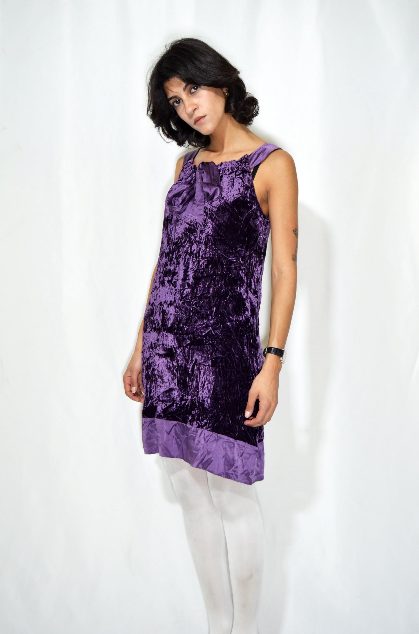 Purple Velvet Vintage Bow Dress