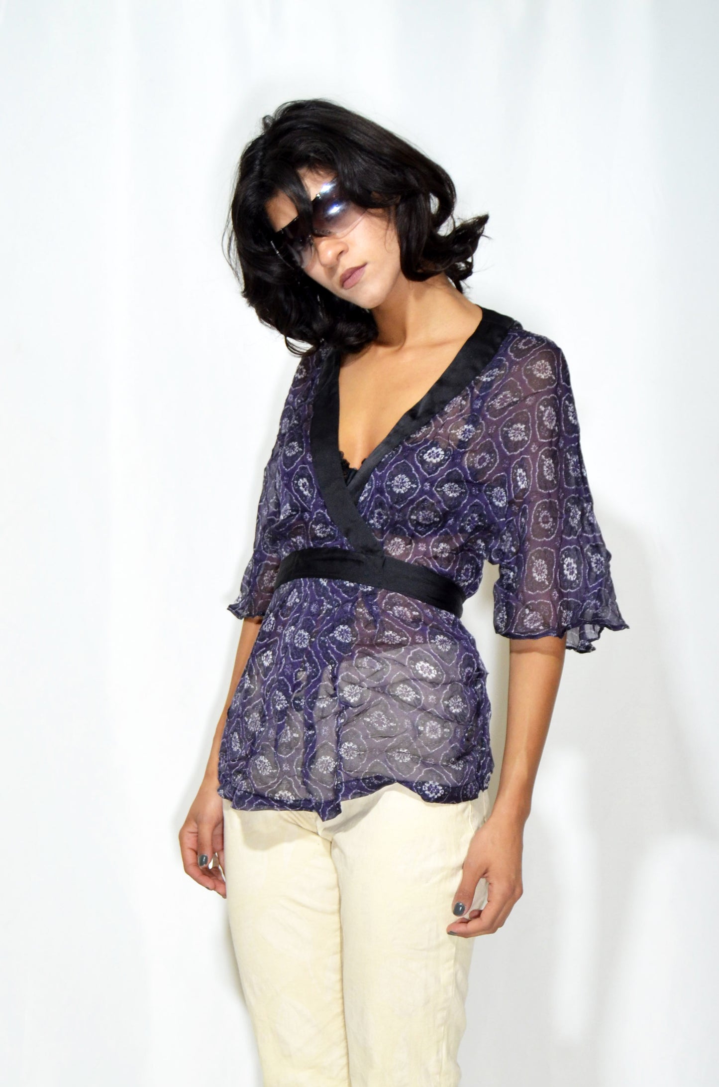 Purple Patterned Vintage See-though Top