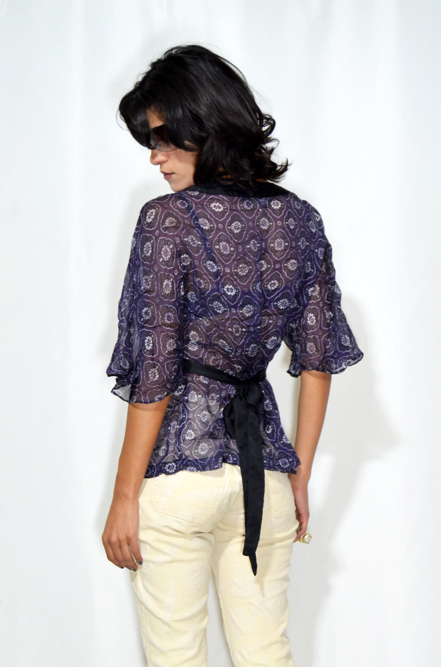 Purple Patterned Vintage See-though Top