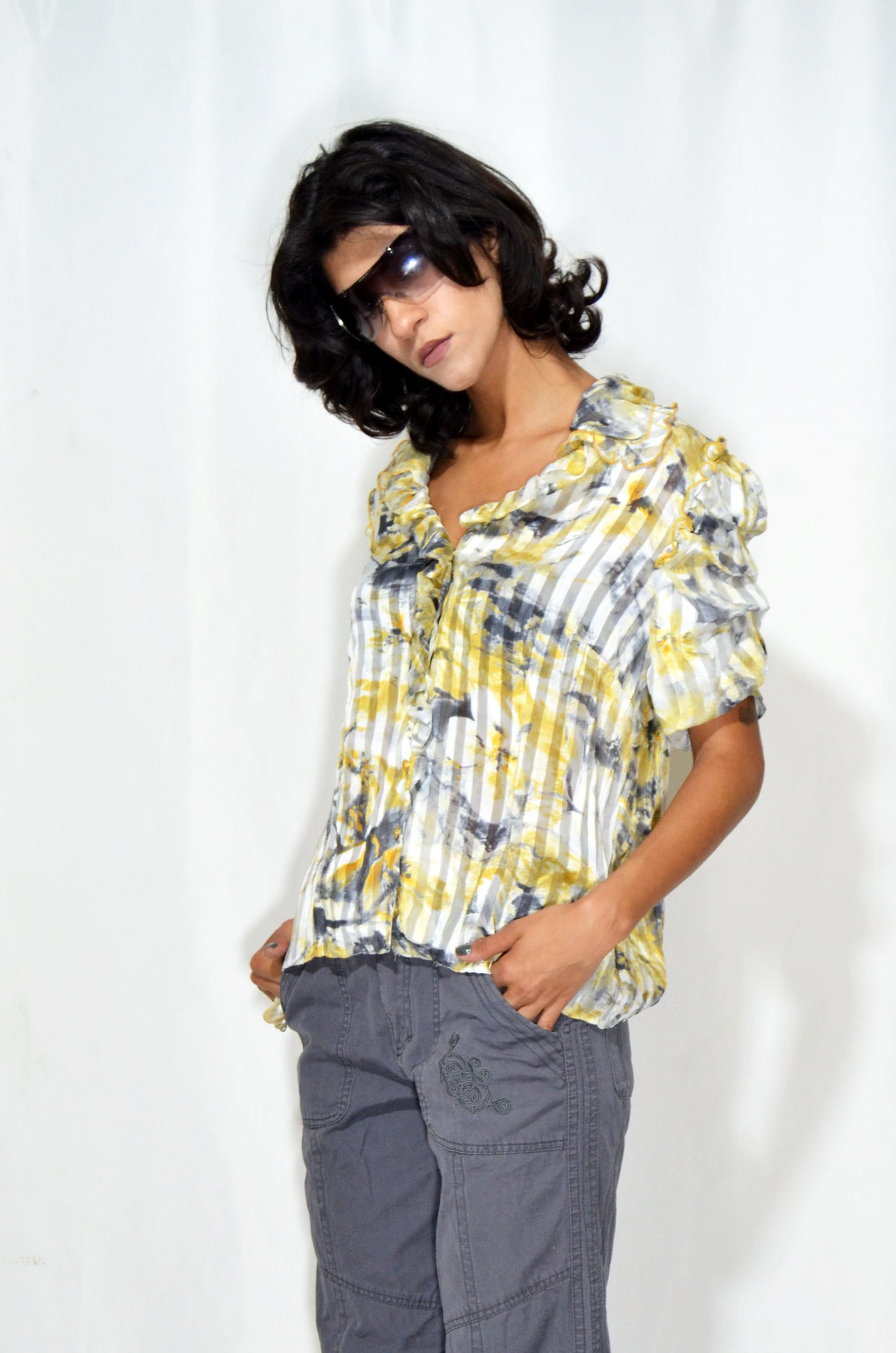 Yellow, grey & white Vintage Illustrated Shirt