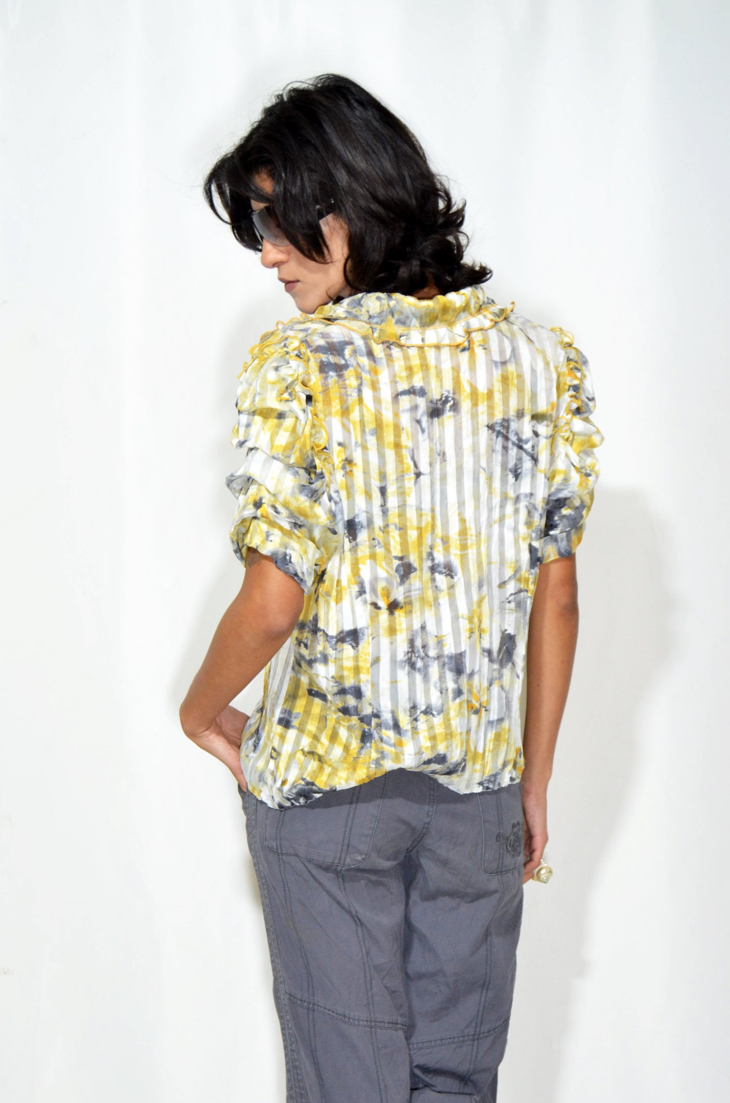 Yellow, grey & white Vintage Illustrated Shirt
