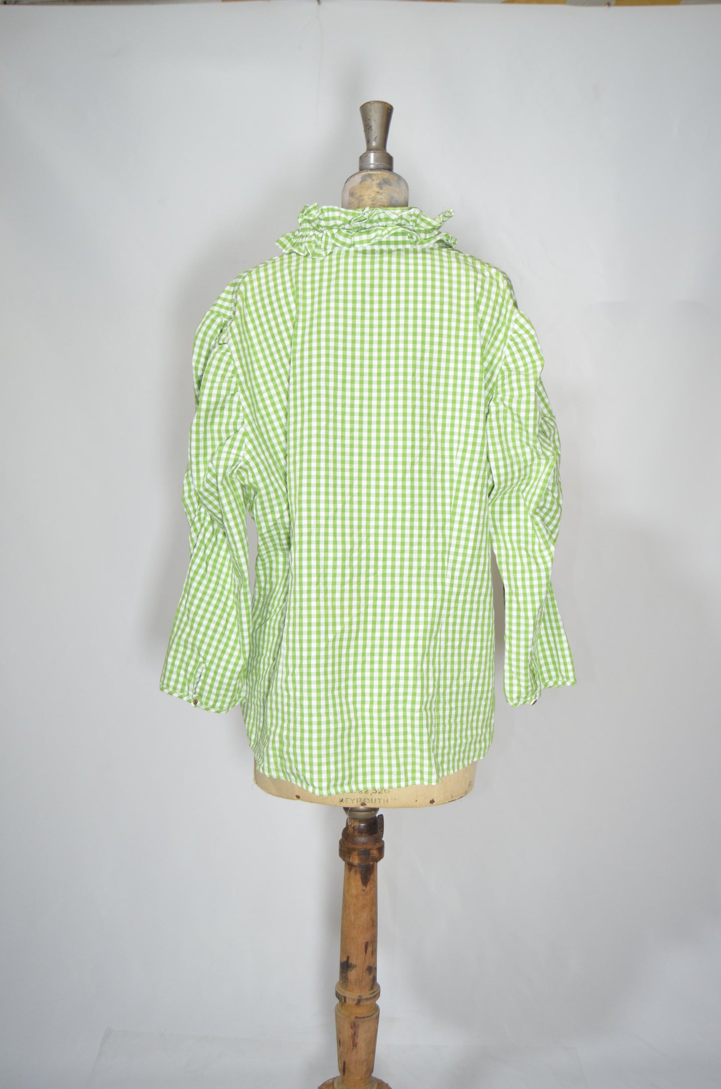 Green & White Checkered Ruffled Shirt