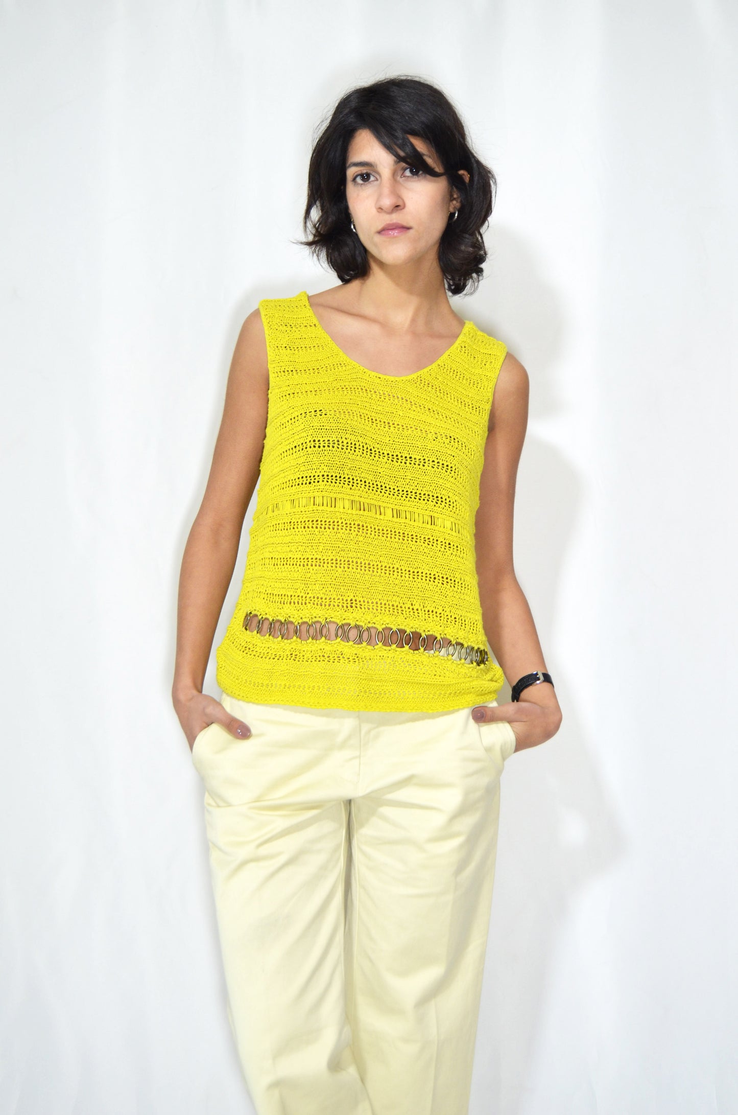 "Morgan de toi" Yellow Vintage Mercerized Top