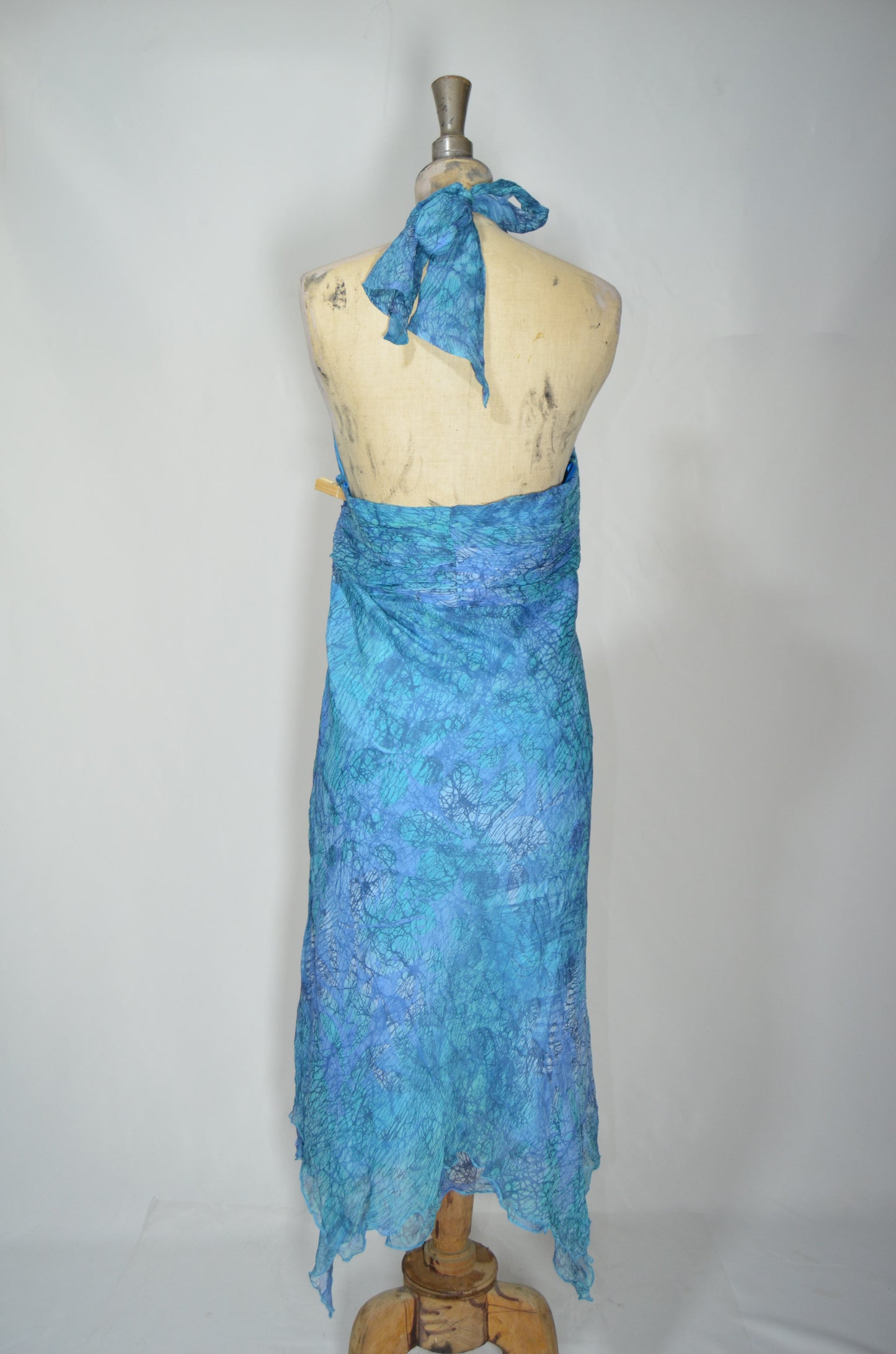 Blue Voile Backless Flowy Maxi Dress