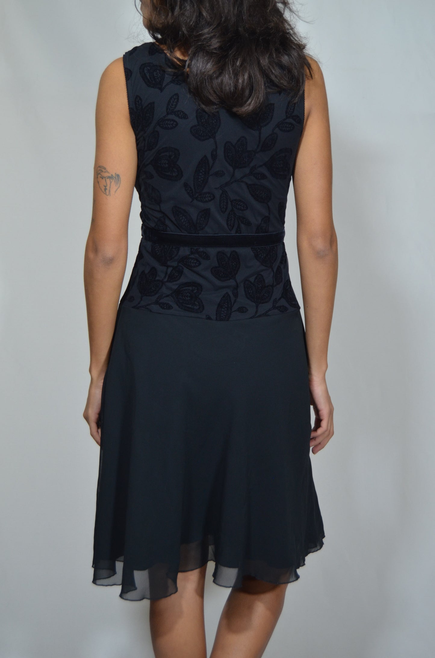 Black Velvet Floral Midi Dress