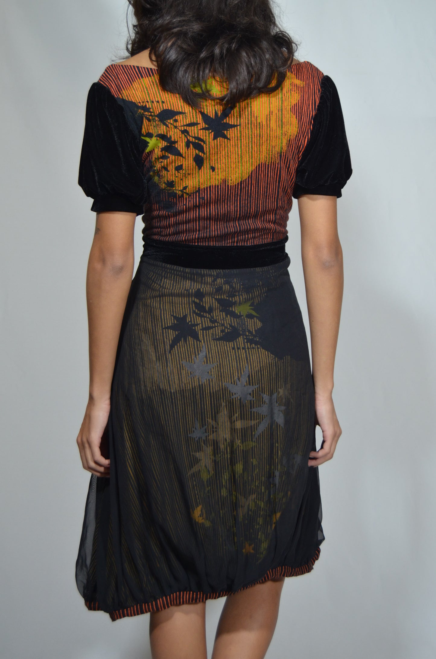 Black patterned Velvet & Voile Midi Dress