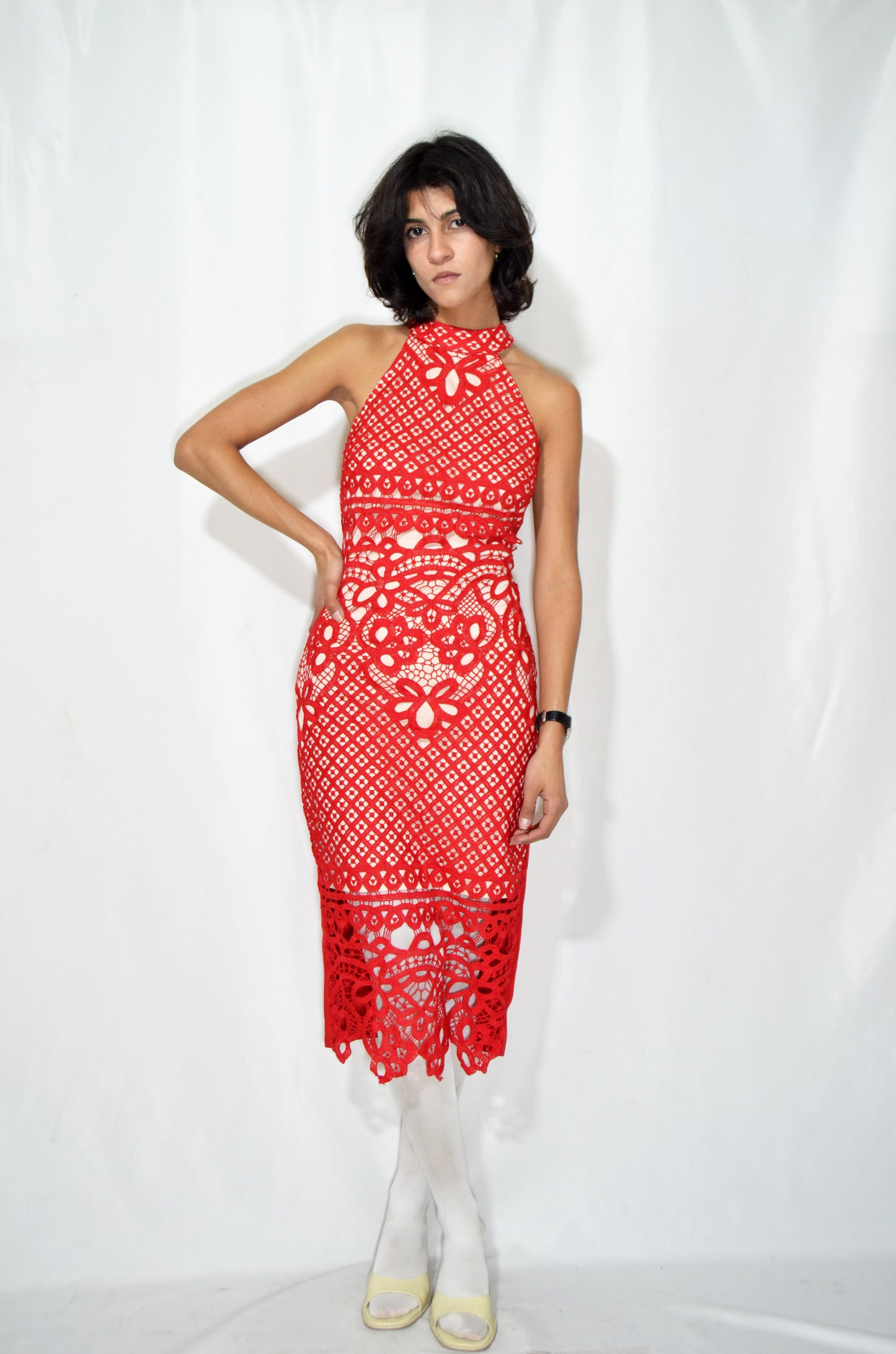 Red Vintage Crochet Evening Gown