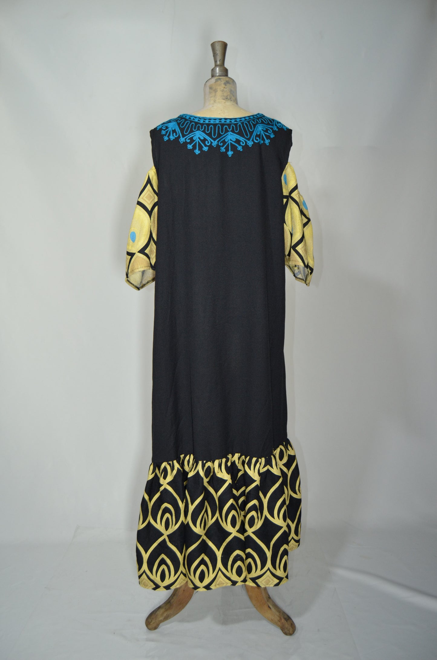 Black Embroidered Ruffled Maxi Dress