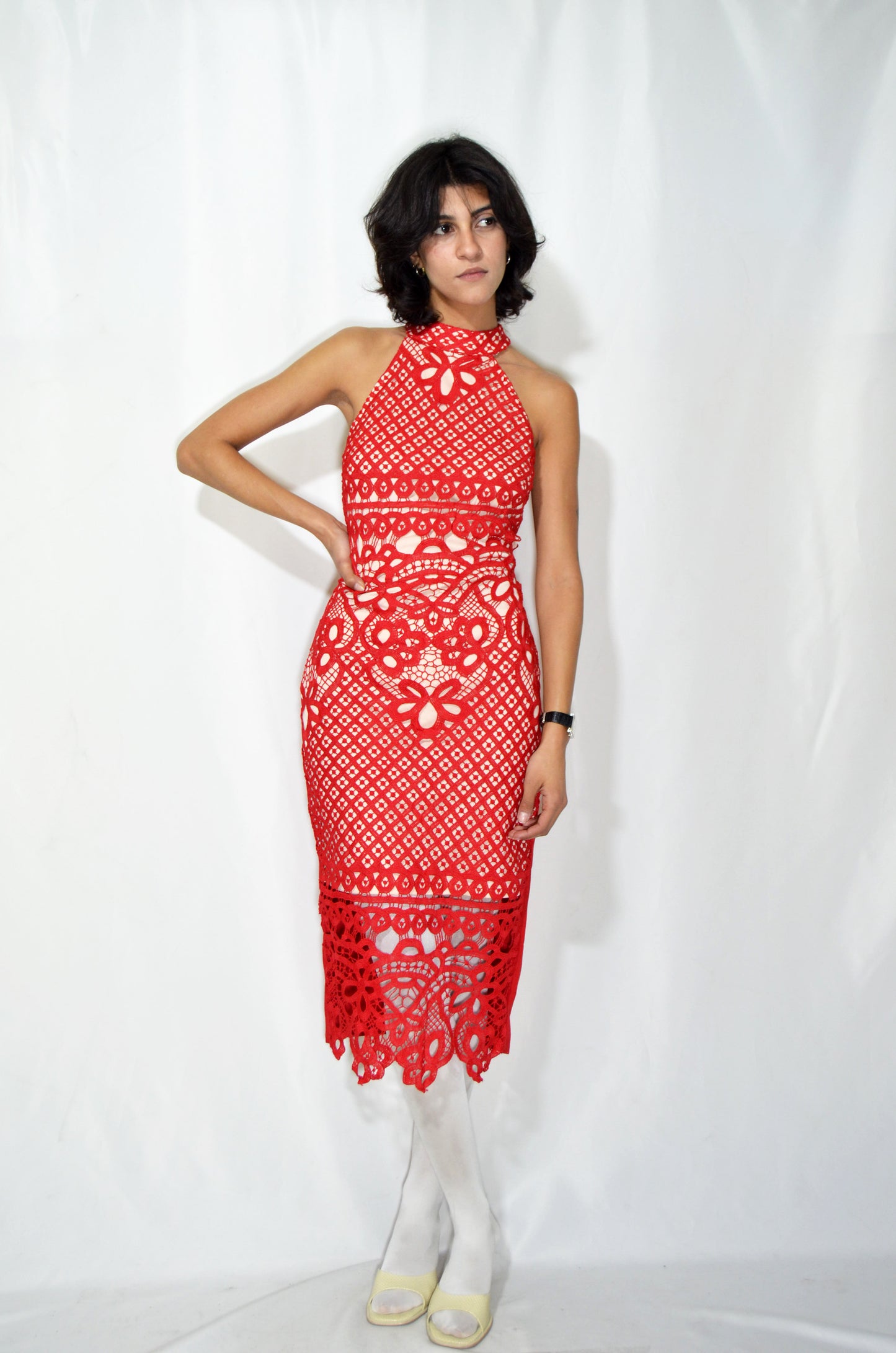 Red Vintage Crochet Evening Gown