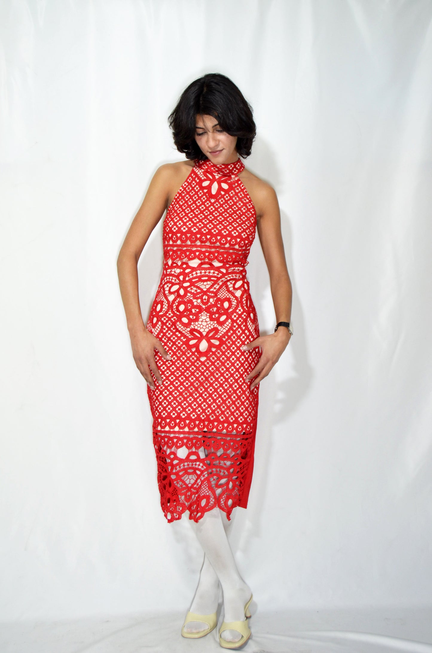 Red Vintage Crochet Evening Gown