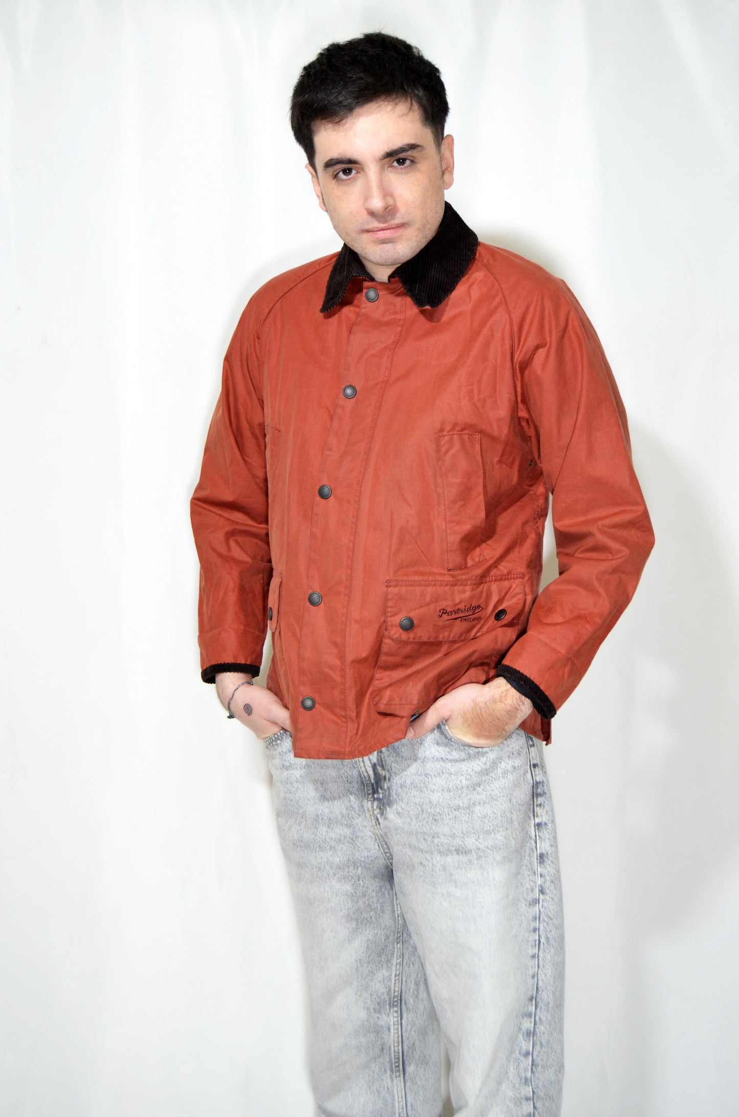 Orange Vintage Rain Jacket (Corduroy Collar)