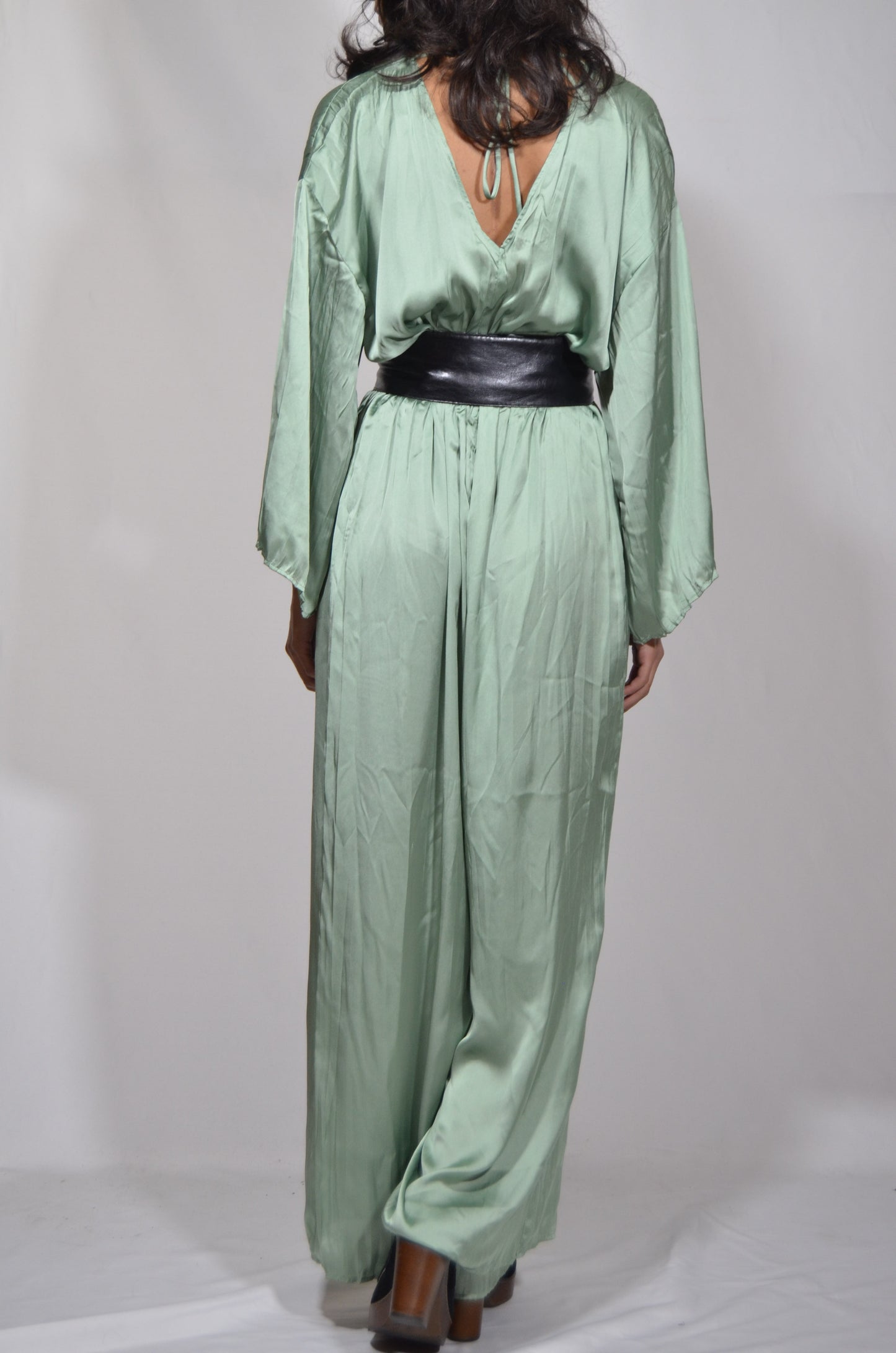 Green Silky Baggy Vintage Jumpsuit