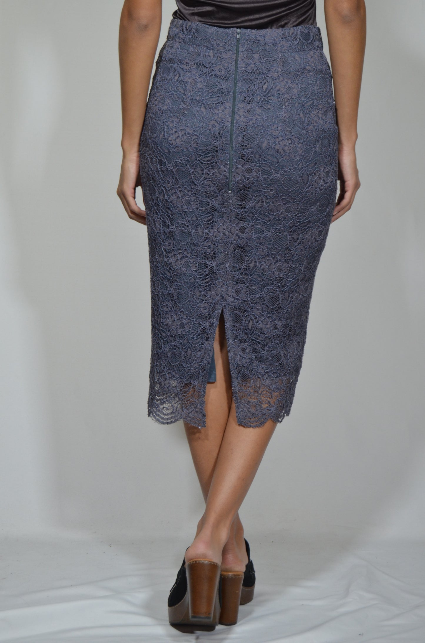 Blue Lacy Fitted Vintage Midi Skirt
