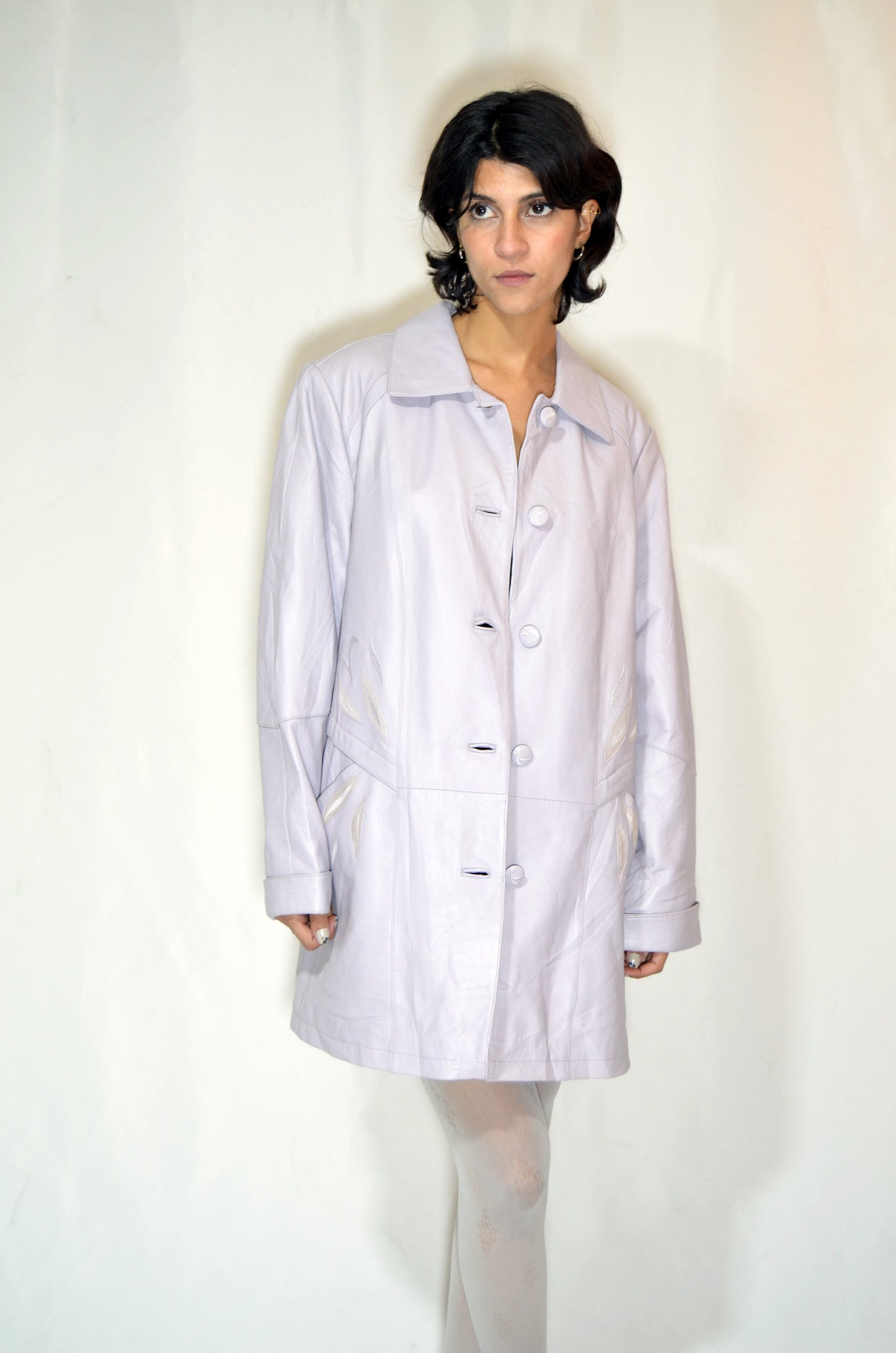 Lila Leather Embroidered Vintage Coat