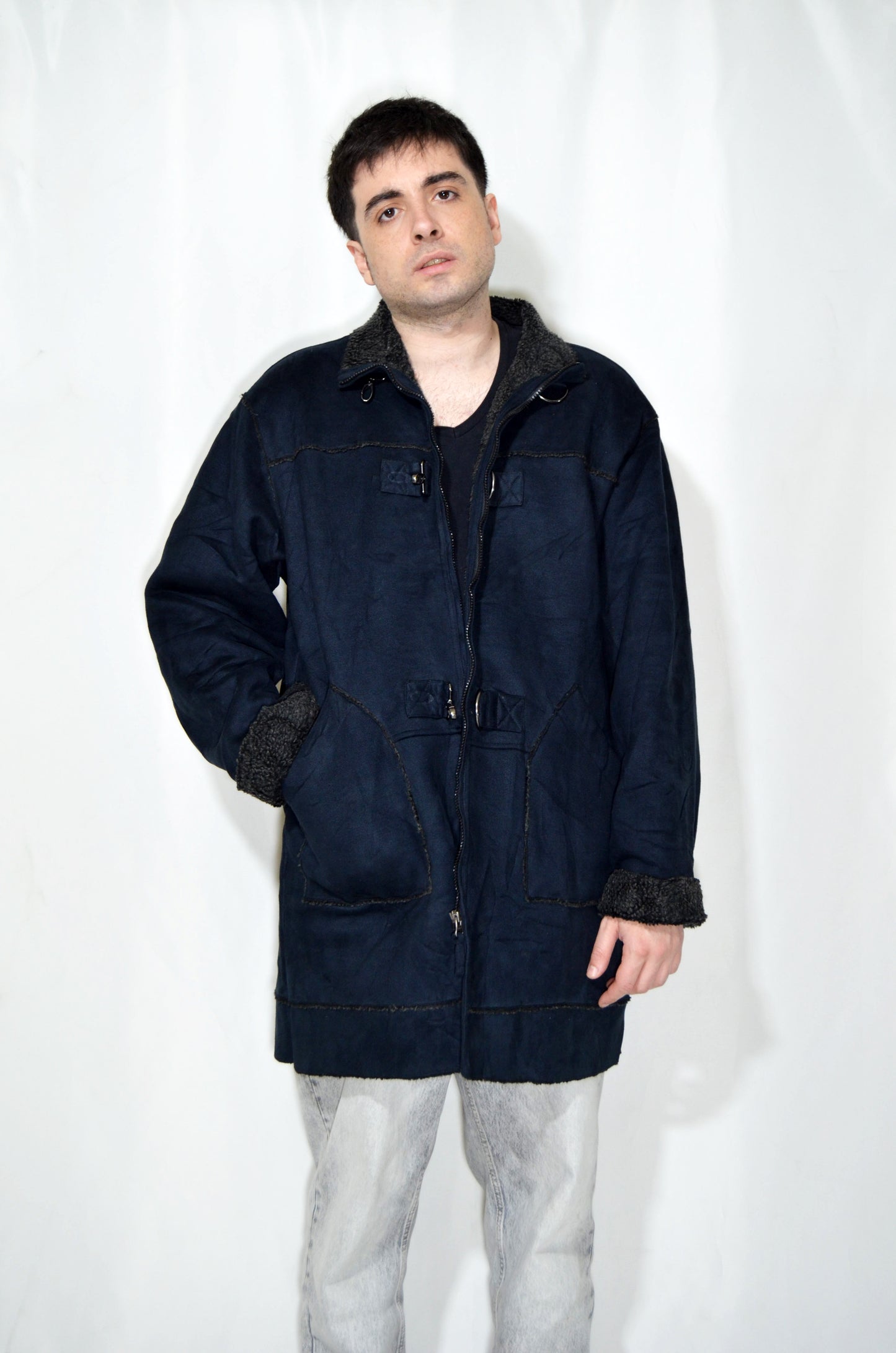 Black Vintage Suede & Fur Coat