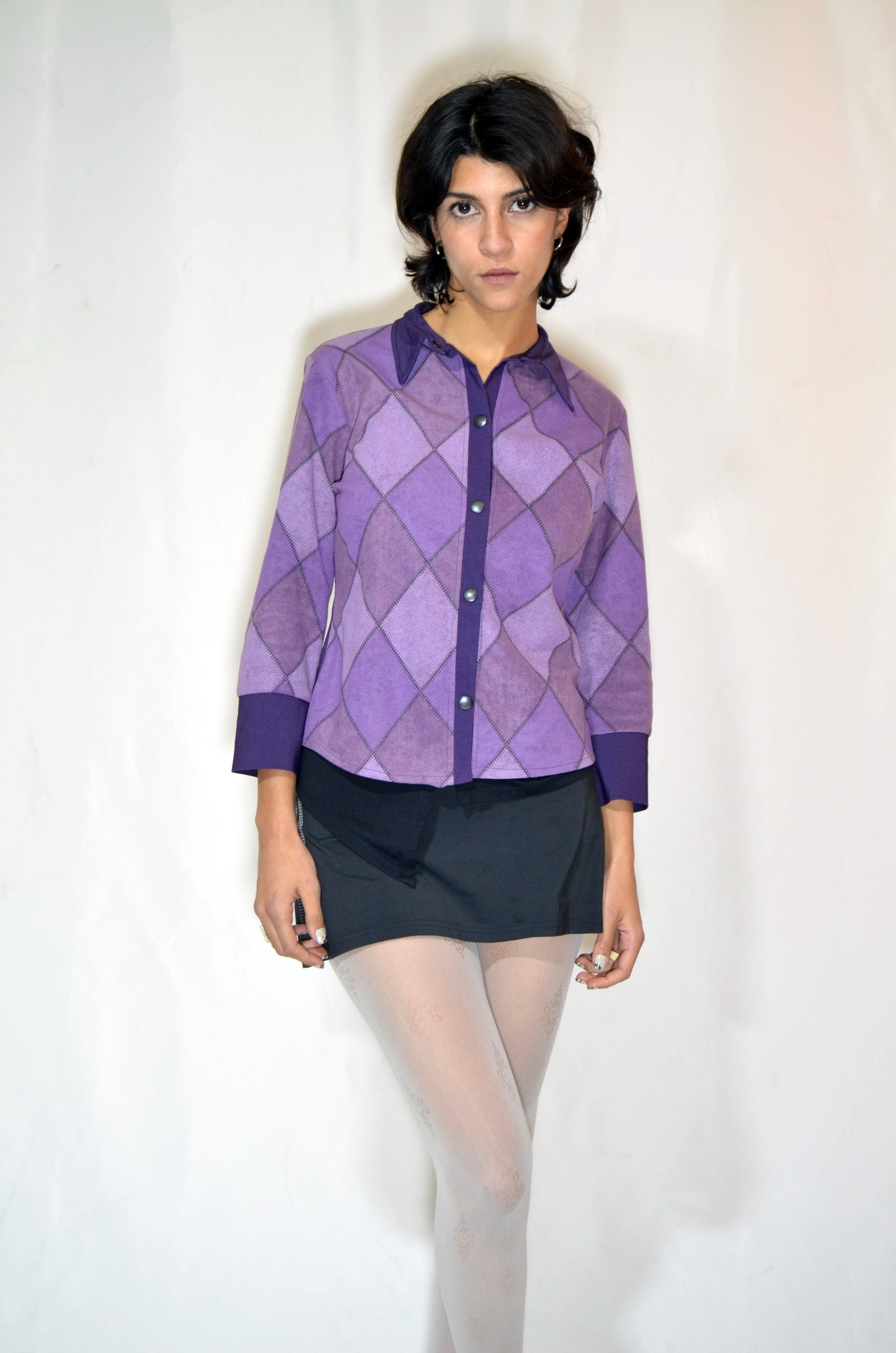 Purple Patterned Fitted Vintage Shirt