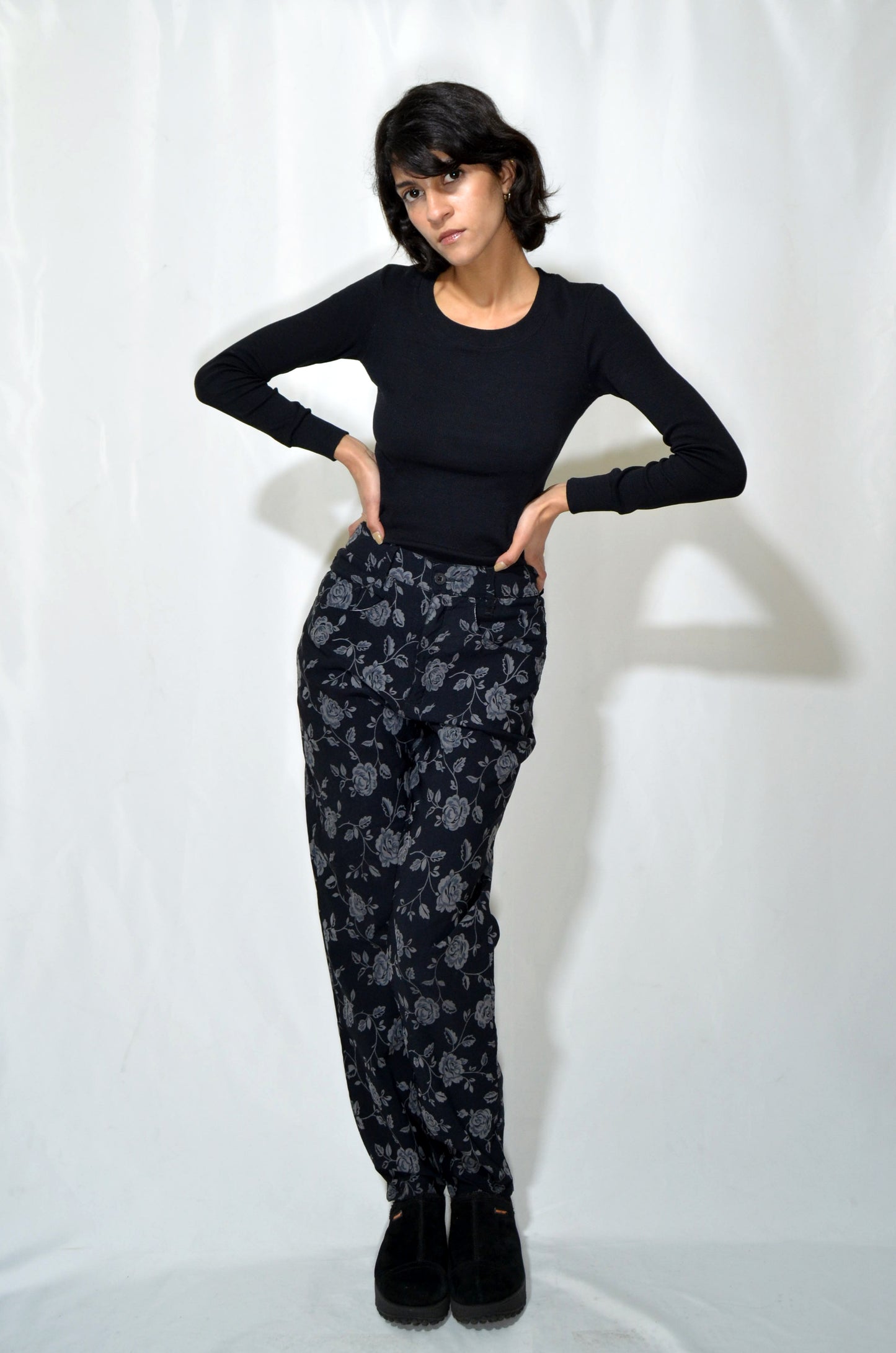 Black Floral Vintage Pants