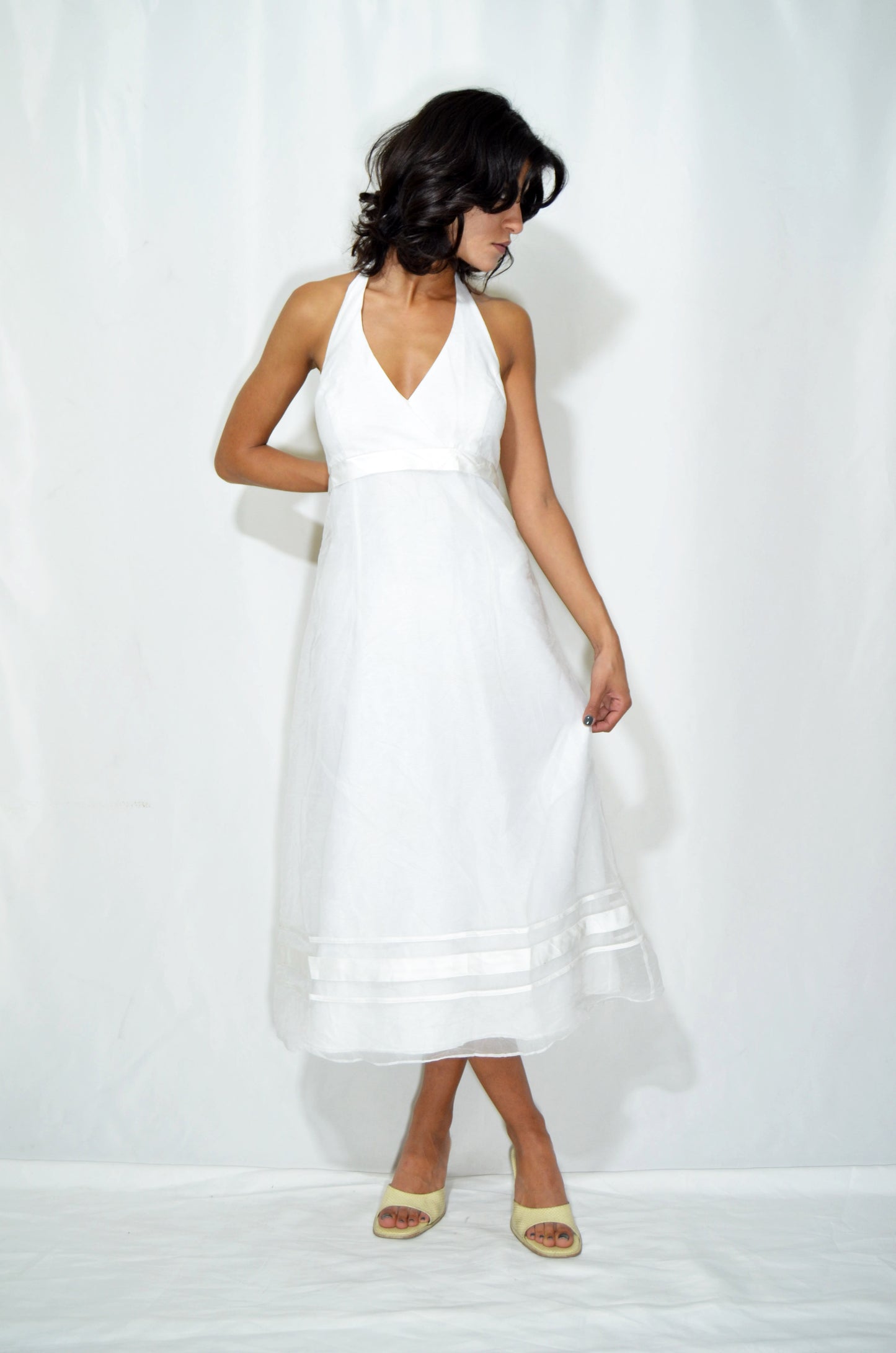 White Vintage Backless Midi Dress