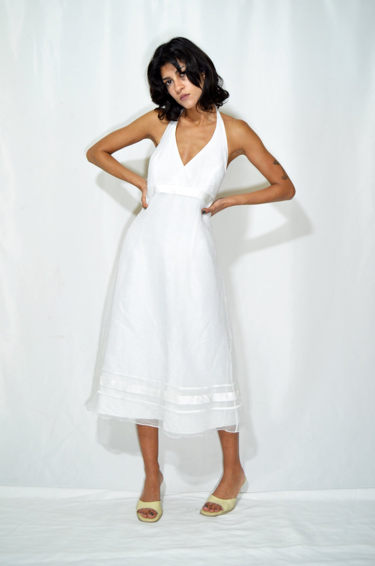 White Vintage Backless Midi Dress