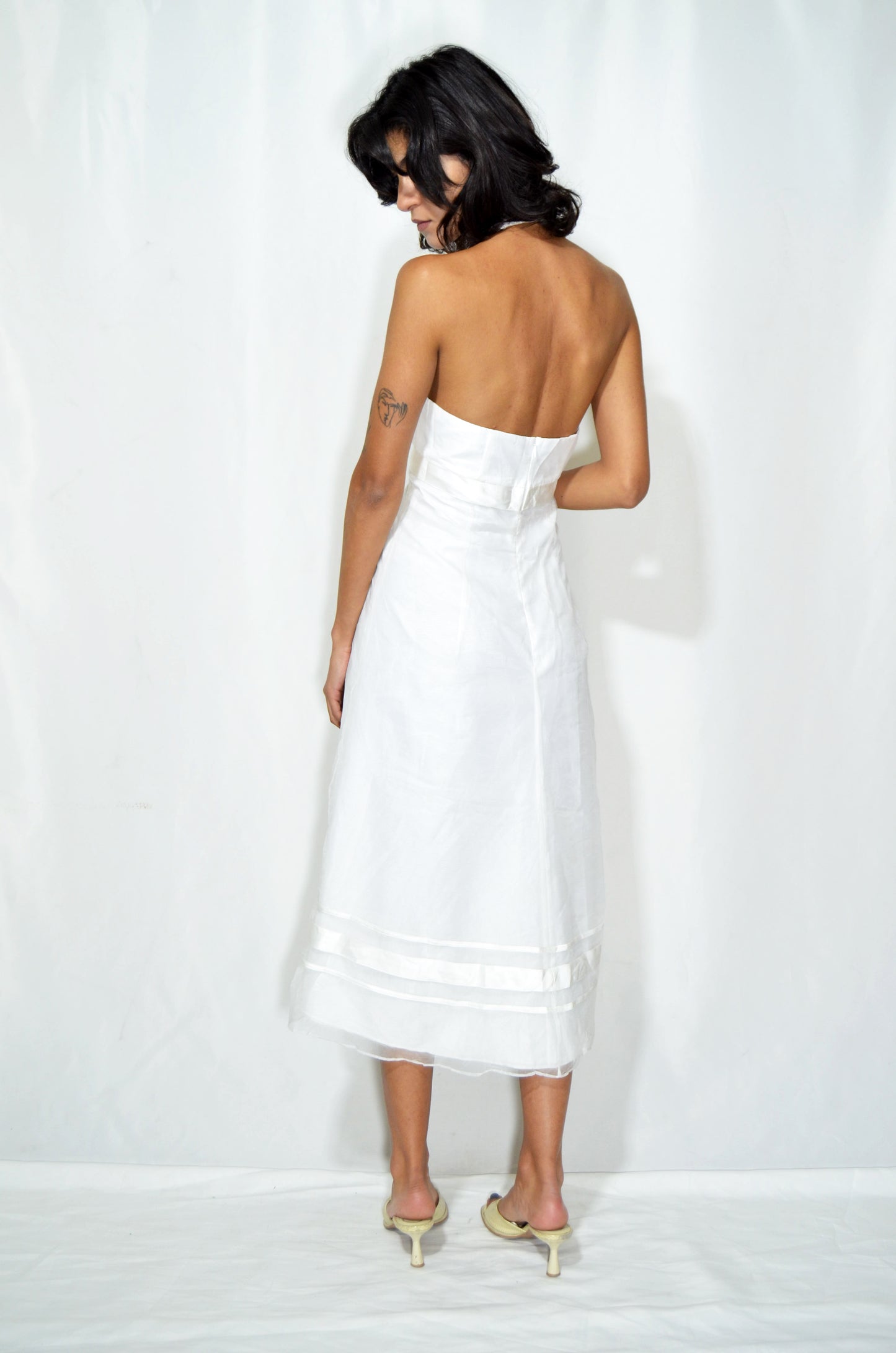 White Vintage Backless Midi Dress