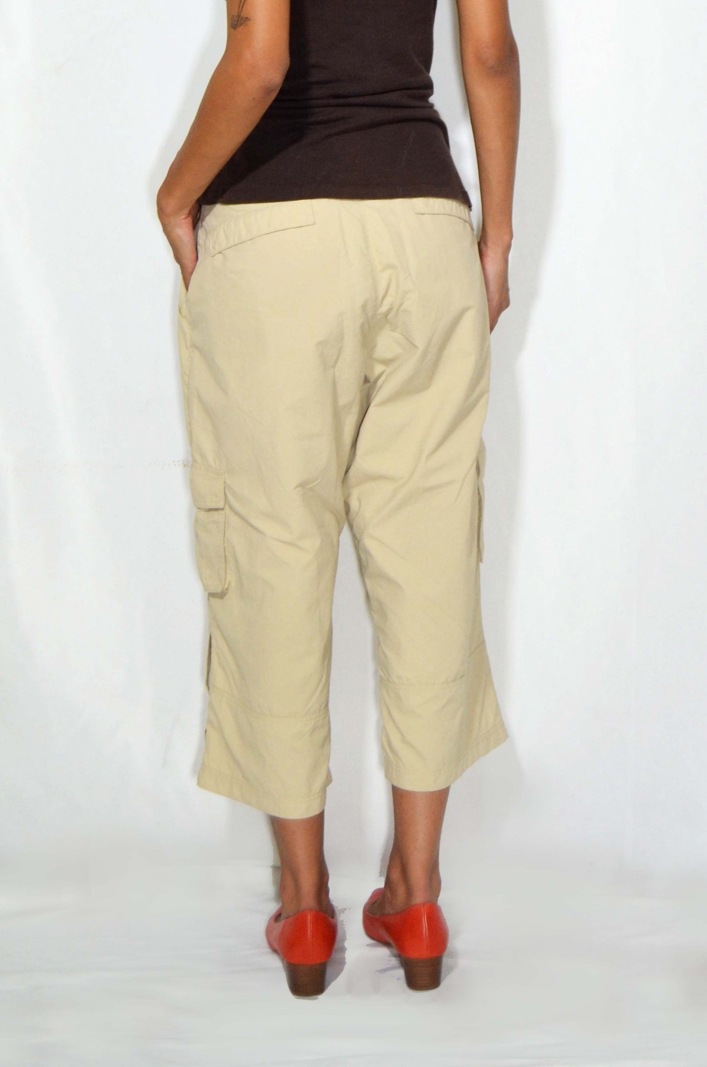 Vintage Beige Capri Cargo Pants