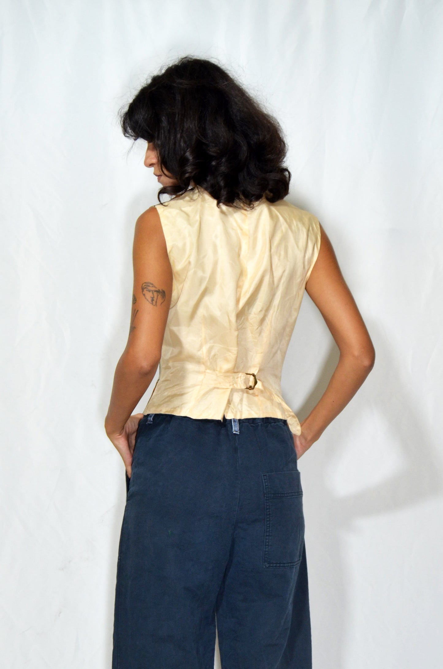 Vintage Printed Satin Fitted Vest