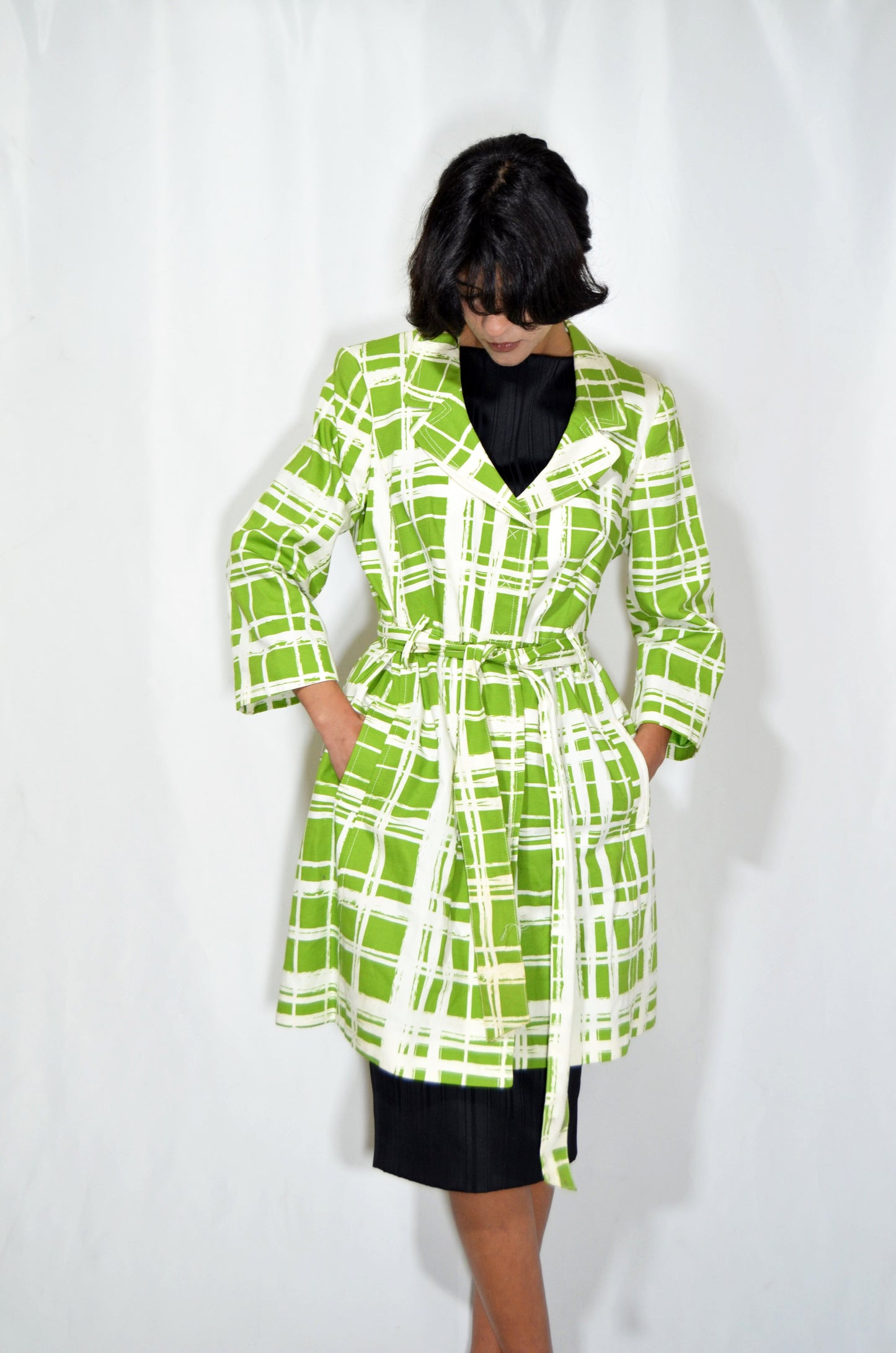 Green & White Vintage Patterned Coat