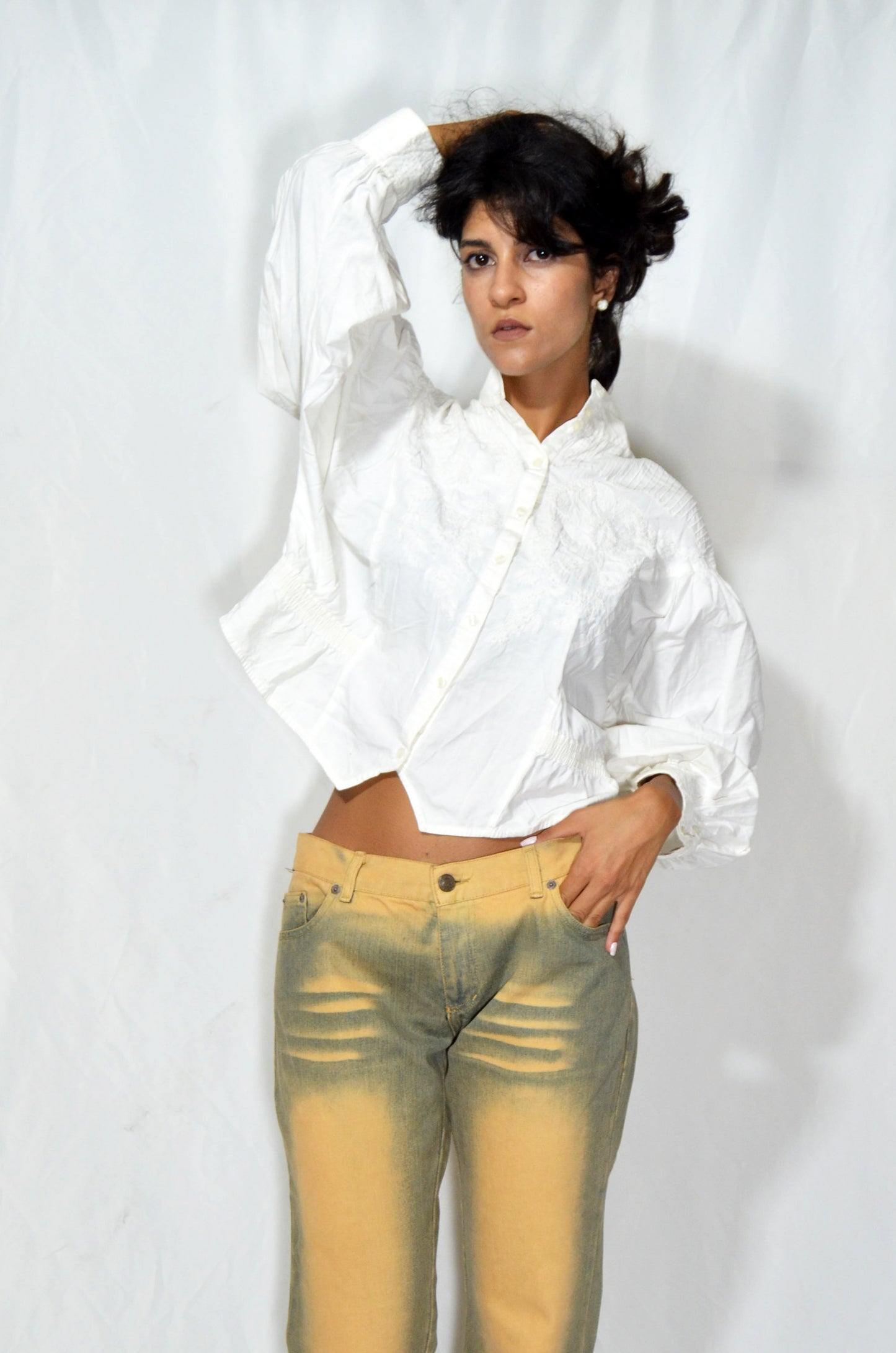 White Vintage "Rene Derbi" Balloon Sleeve Shirt