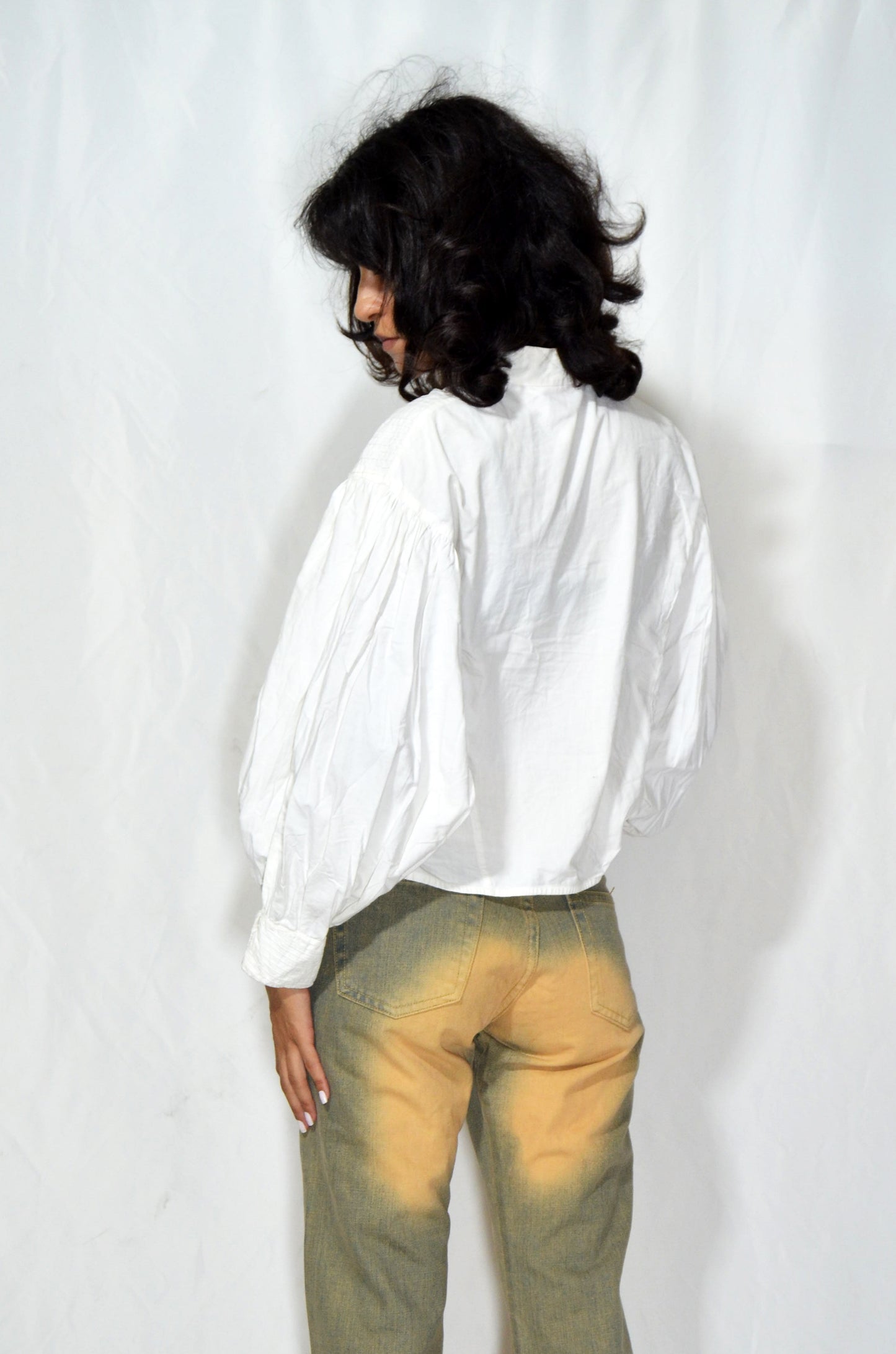 White Vintage "Rene Derbi" Balloon Sleeve Shirt