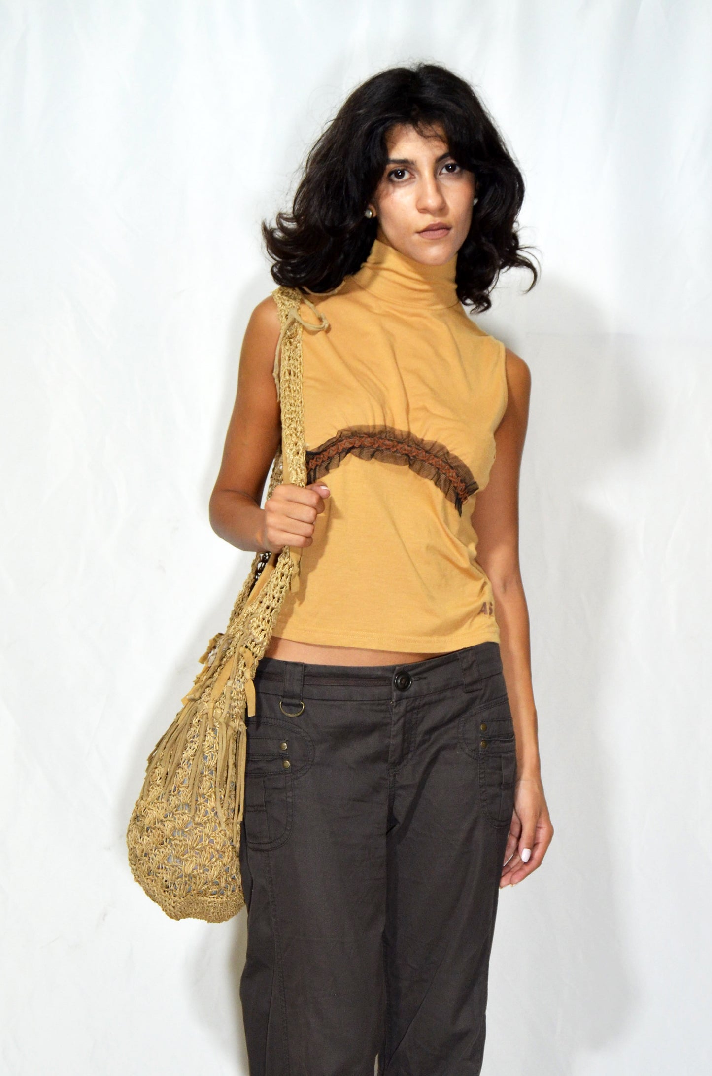 Mustard High-Neck Sleeveless Top