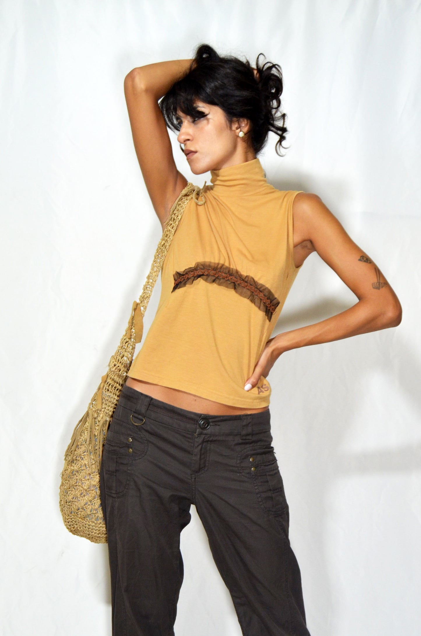 Mustard High-Neck Sleeveless Top