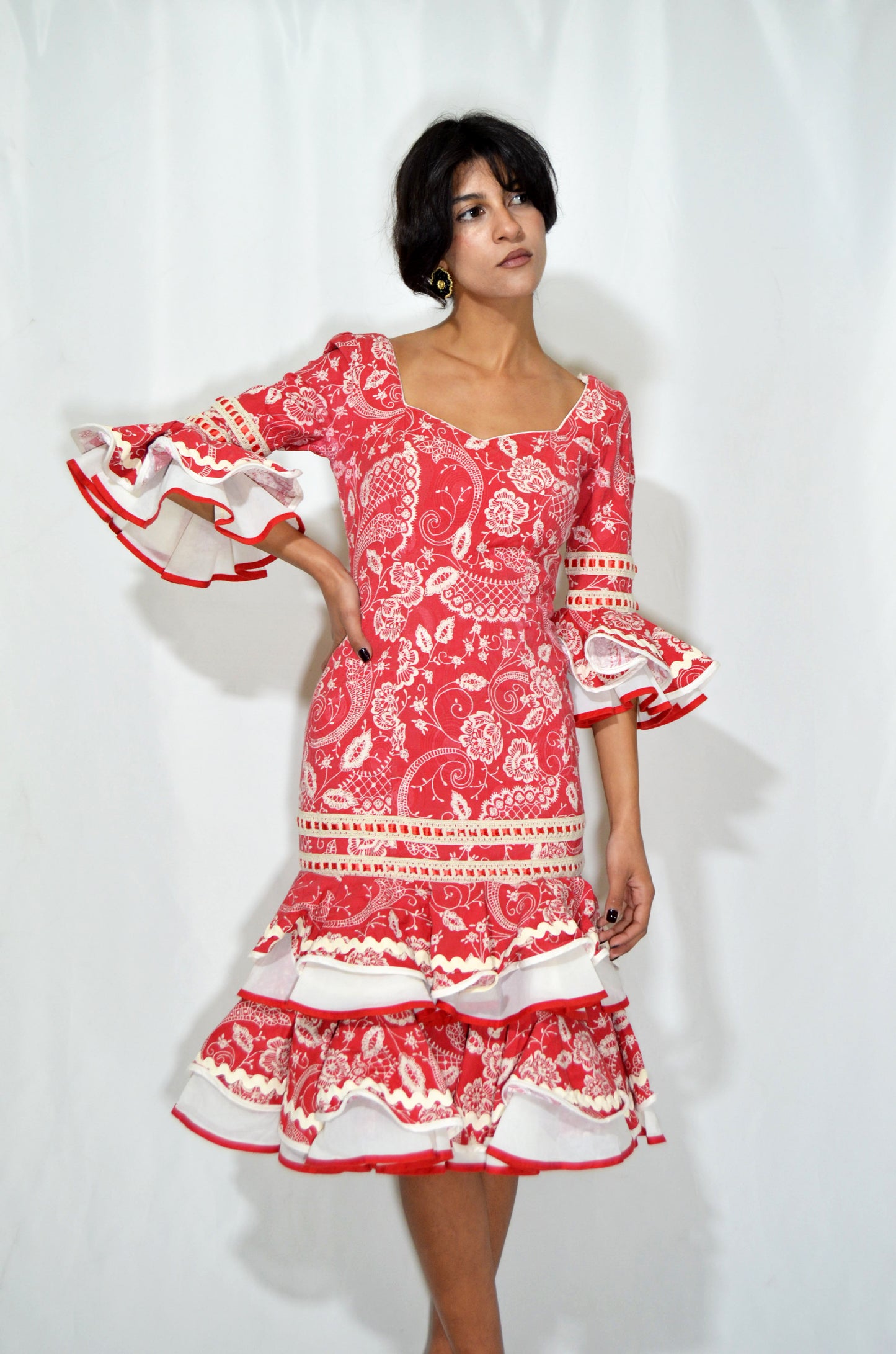 Red Flamenco Vintage Patterned Dress
