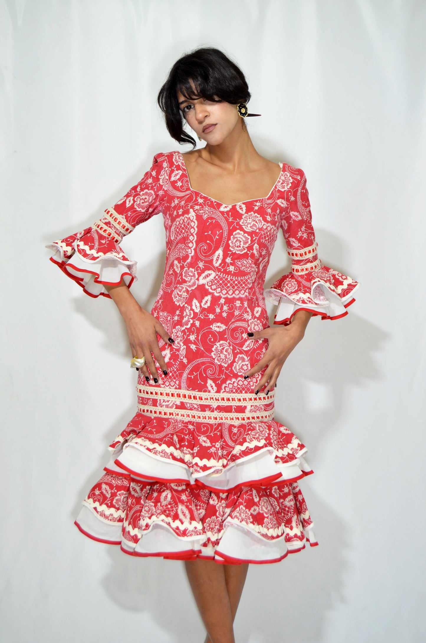 Red Flamenco Vintage Patterned Dress