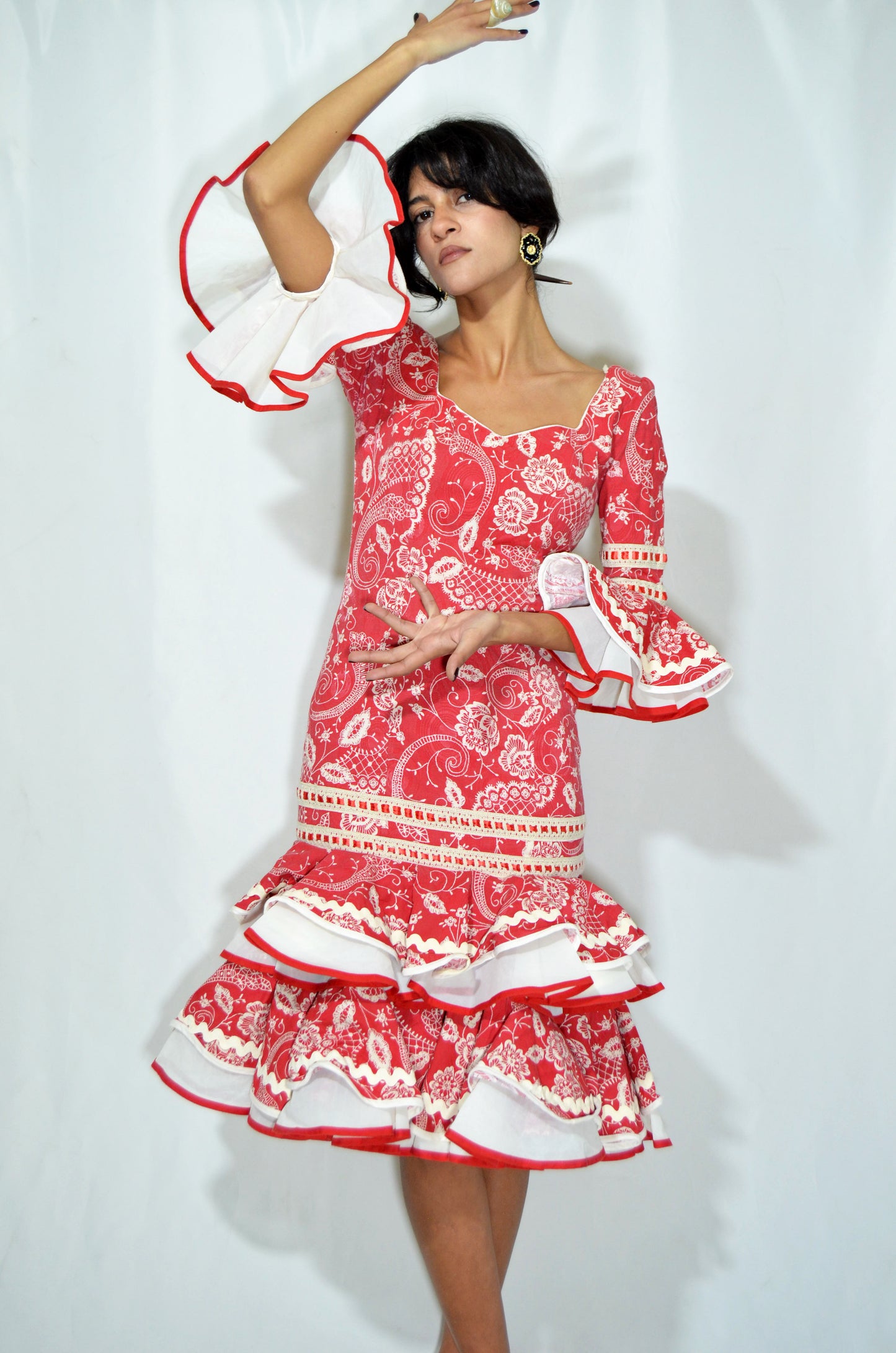 Red Flamenco Vintage Patterned Dress