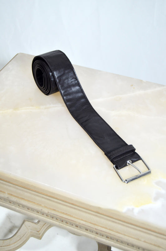 Black Leather Belt with Silver Buckle