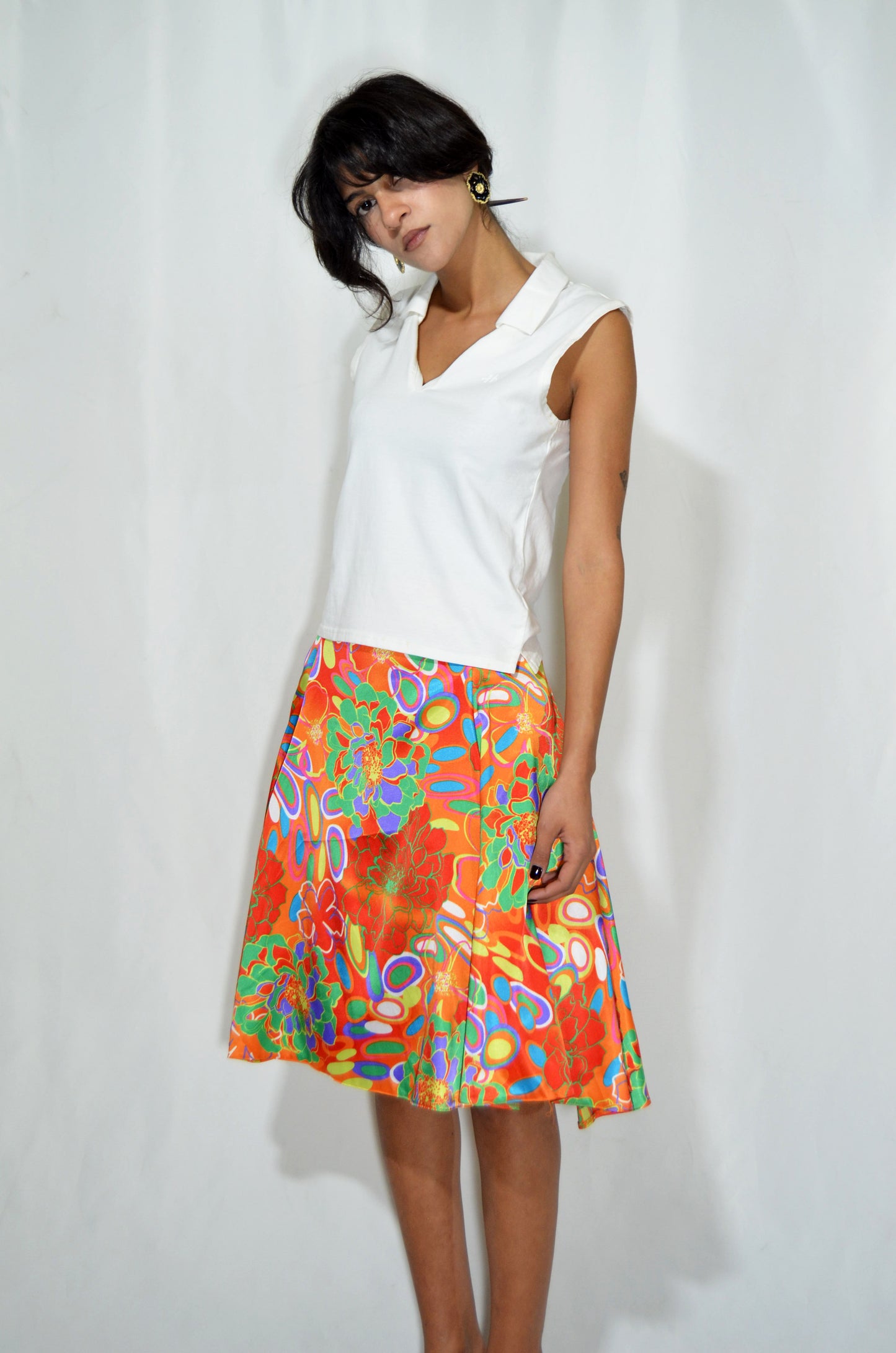Floral Silky Vintage Midi Skirt