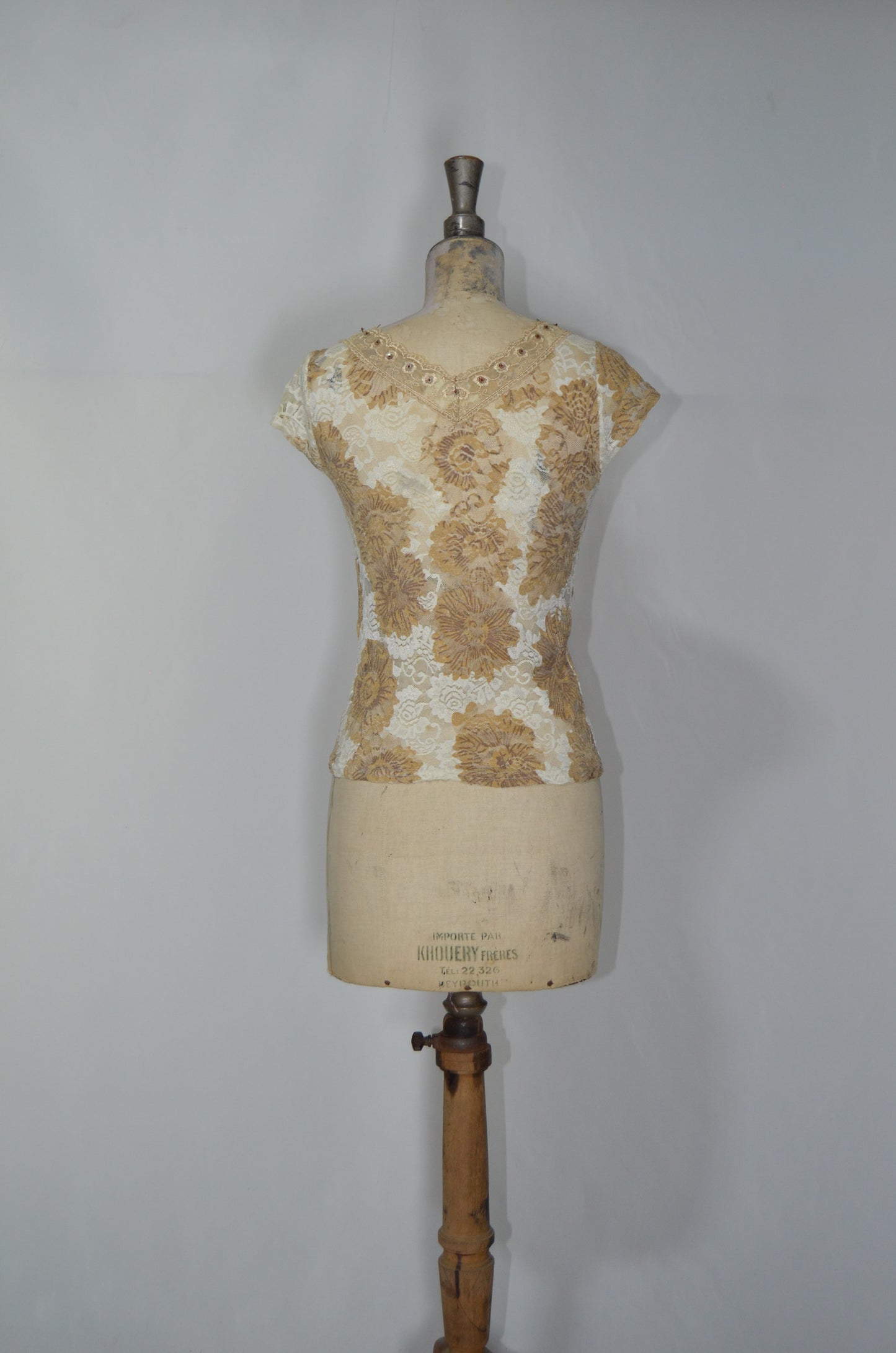 Beige & White Lacy Fitted Top