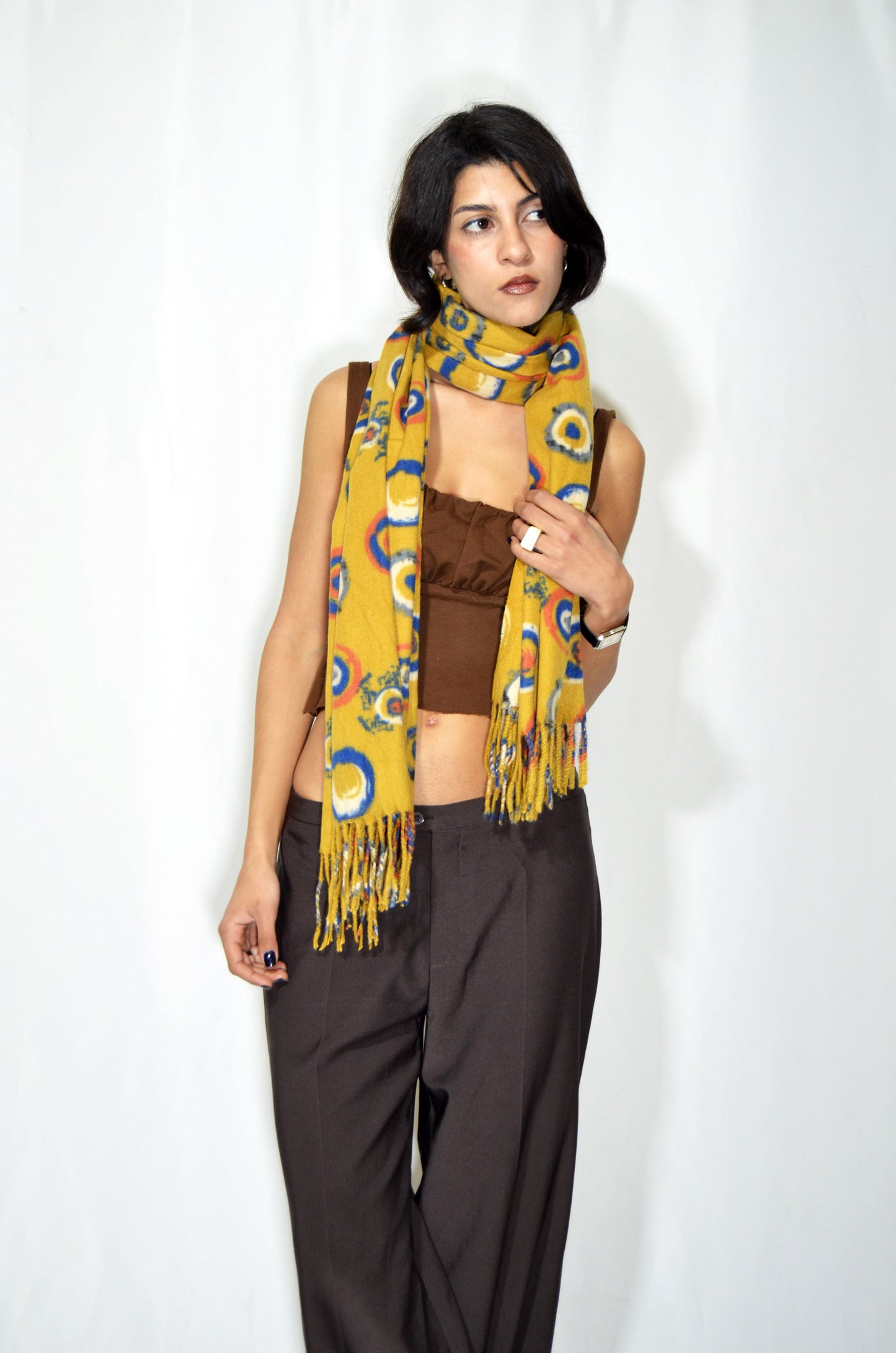 Yellow Patterned Vintage Wool Scarf