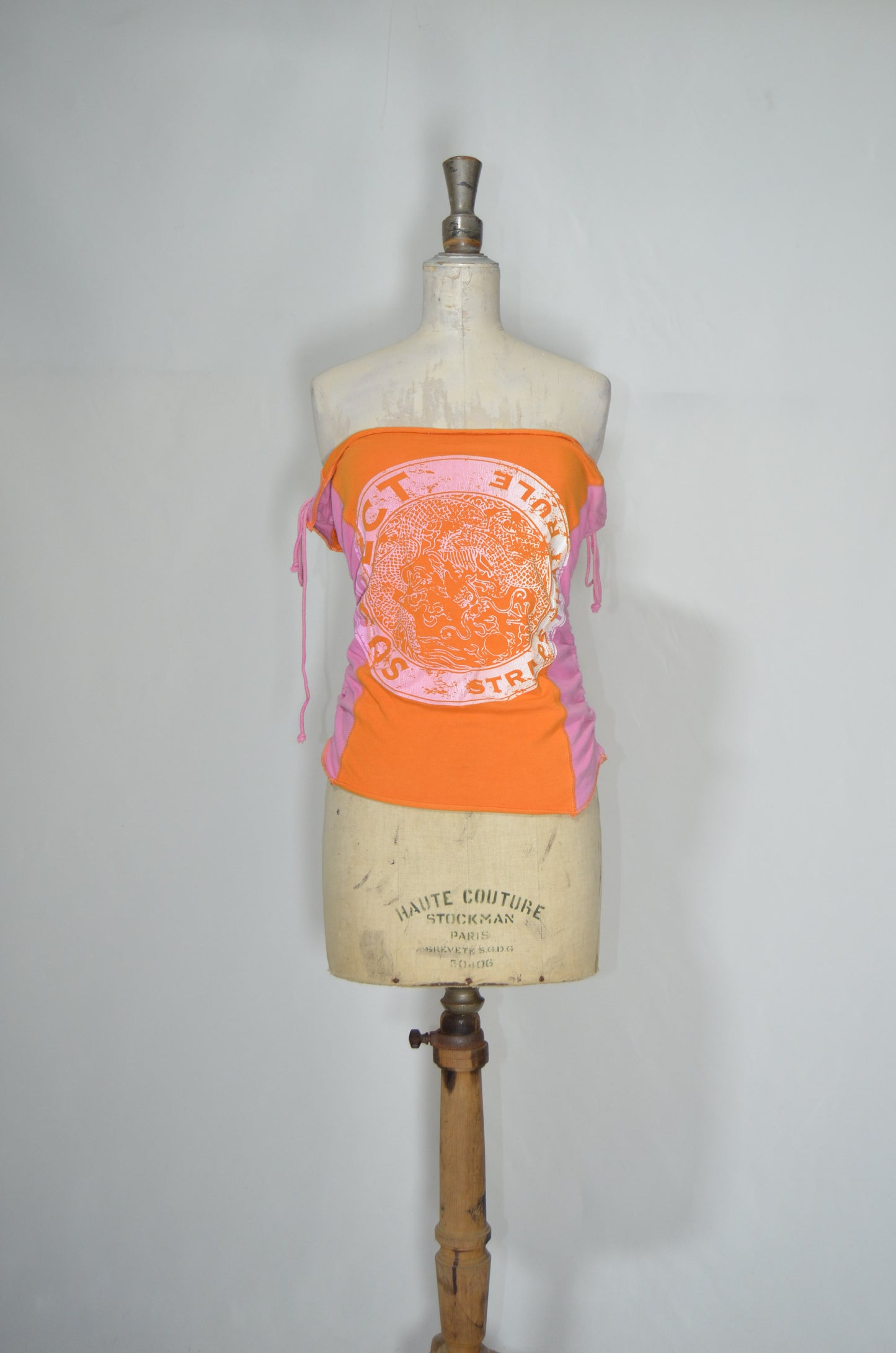 Orange & Pink Strapless Top