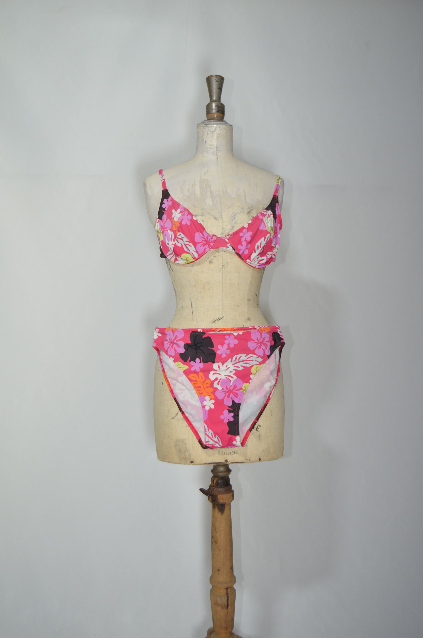 Pink Floral 2 Pieces Swimming Suit
