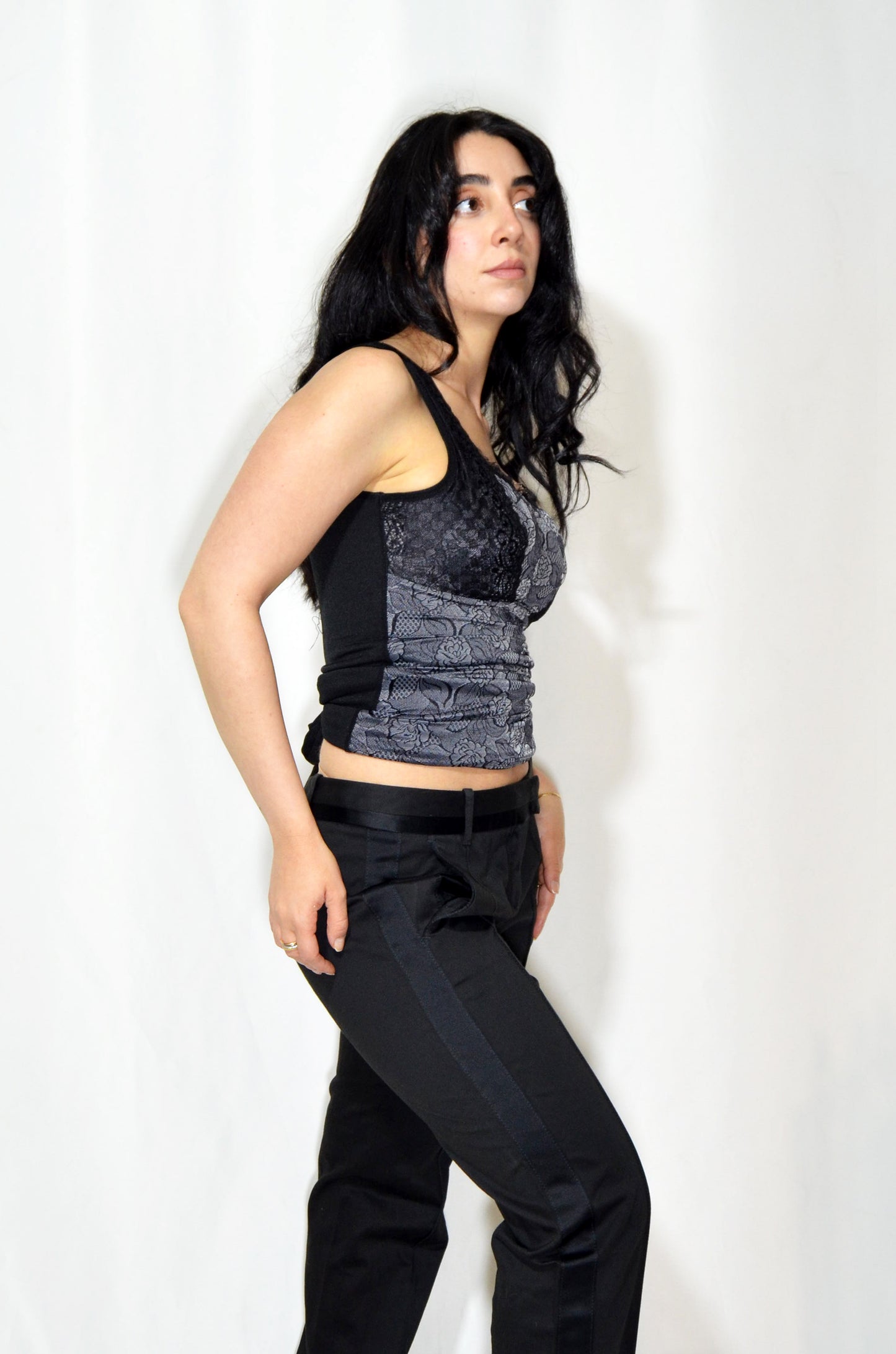 Grey & Black Floral Lacy Vintage top