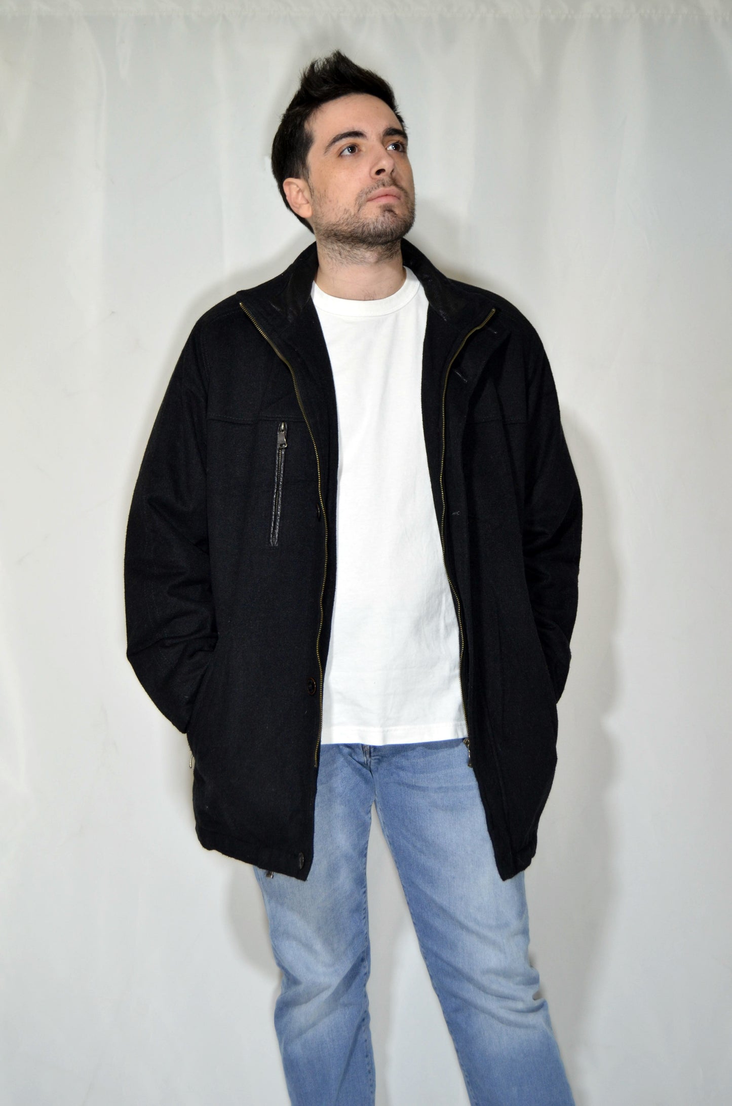 "Bugatti" Wool Vintage Coat with Leather Details