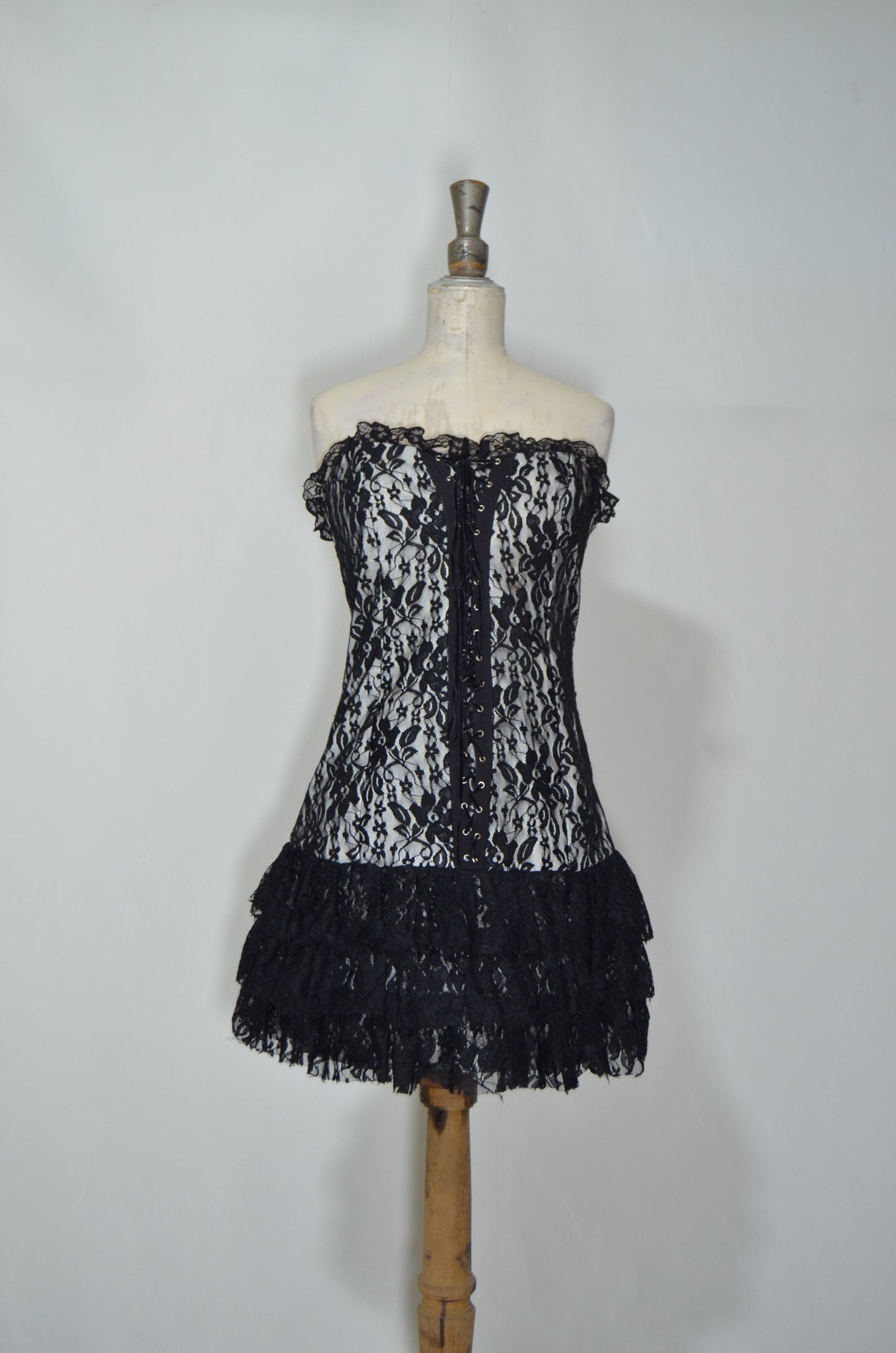 Black Lacy Fitted Ruffled Dress