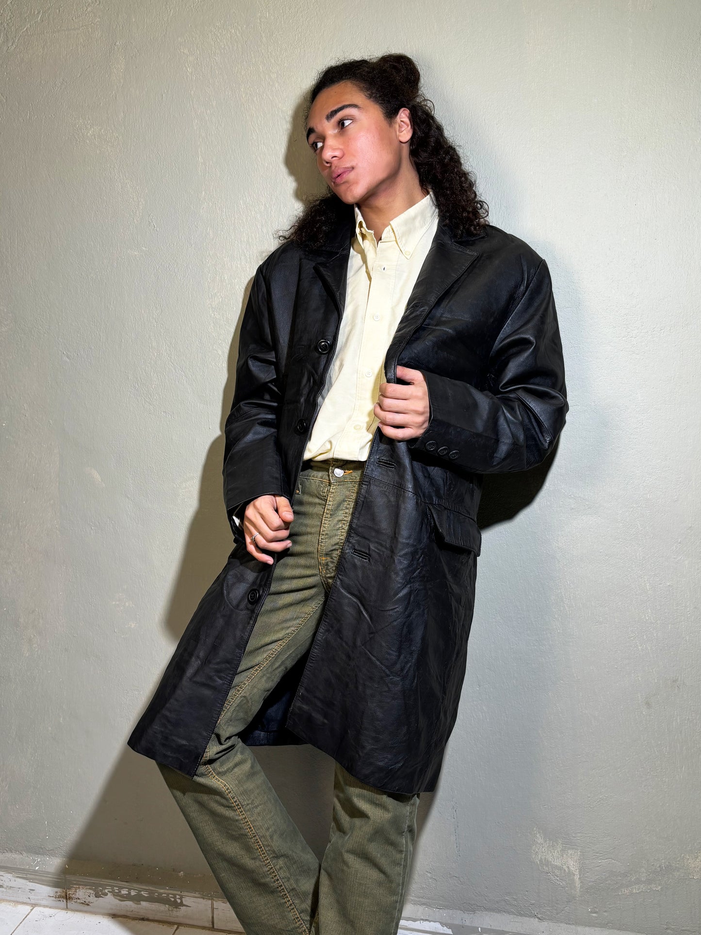 Vintage Black Leather Overcoat