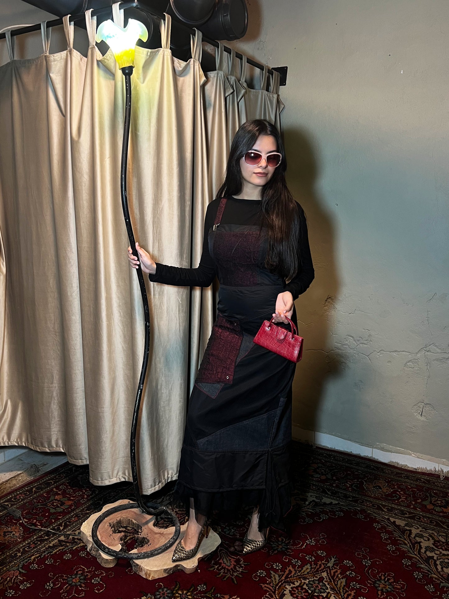 Black Patchwork Maxi Dress