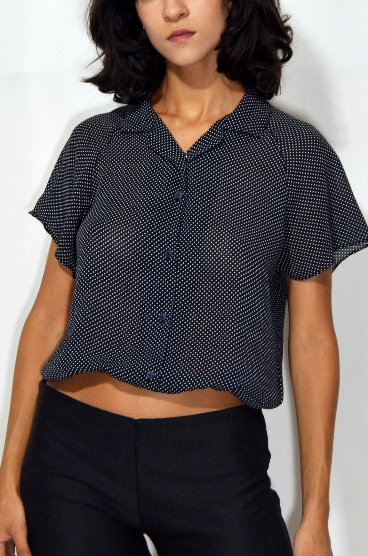 Vintage Polka Dotted Cropped Shirt